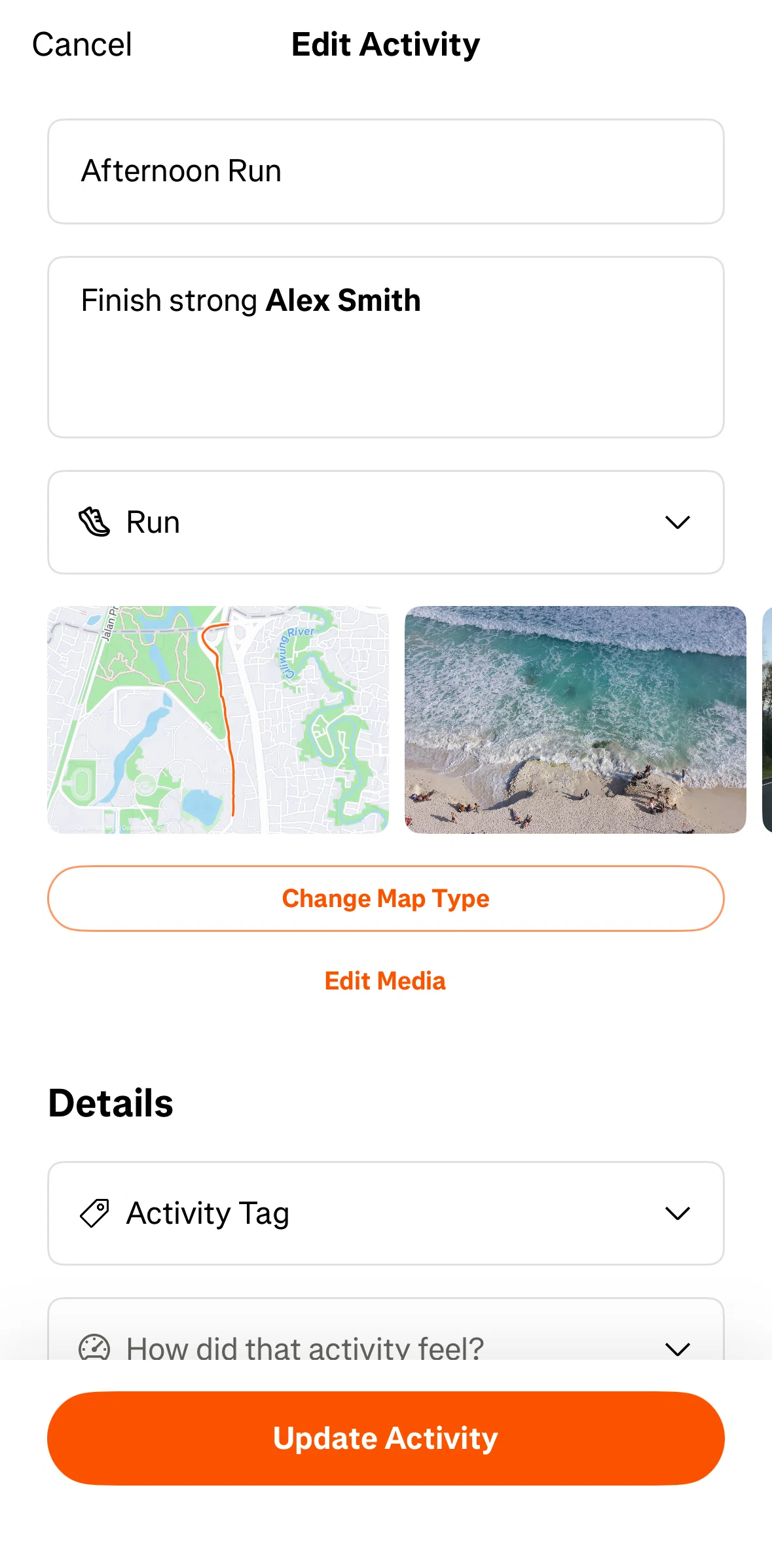 Strava Screen screen in the Changing map type flow