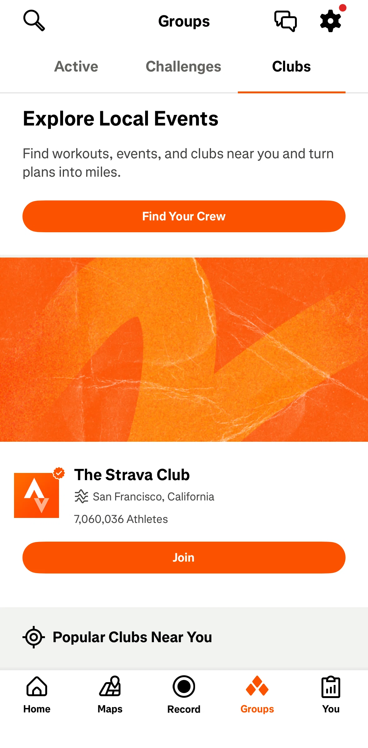 Strava Screen screen in the Club detail flow