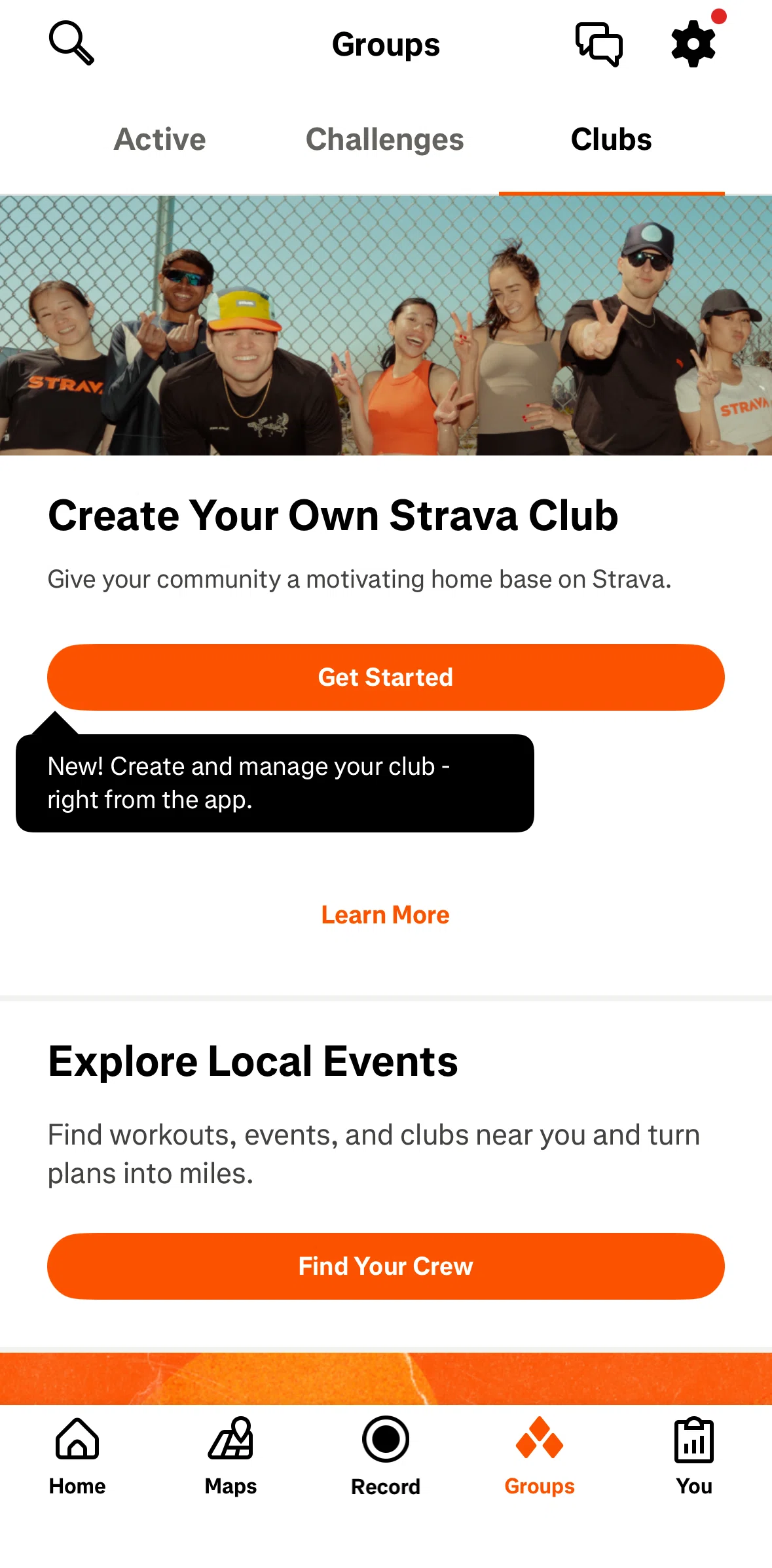 Strava Screen screen in the Clubs flow