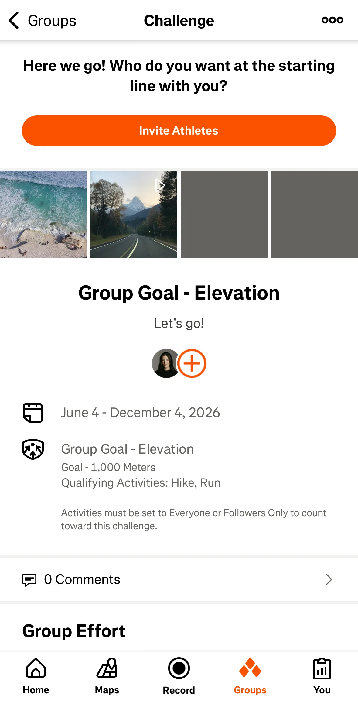 Strava Screen screen in the Commenting on a challenge flow