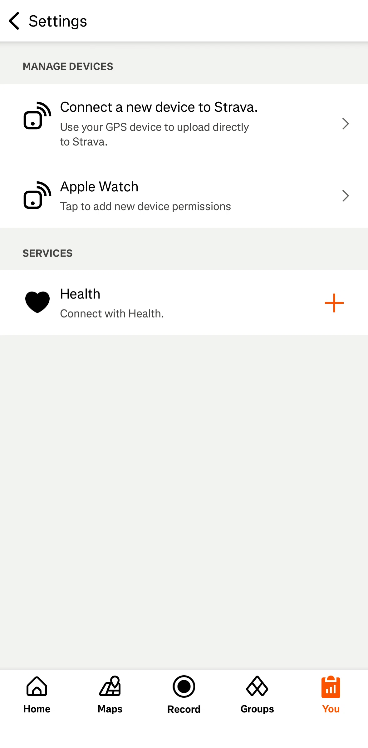 Strava Screen screen in the Connect with an Apple Watch flow