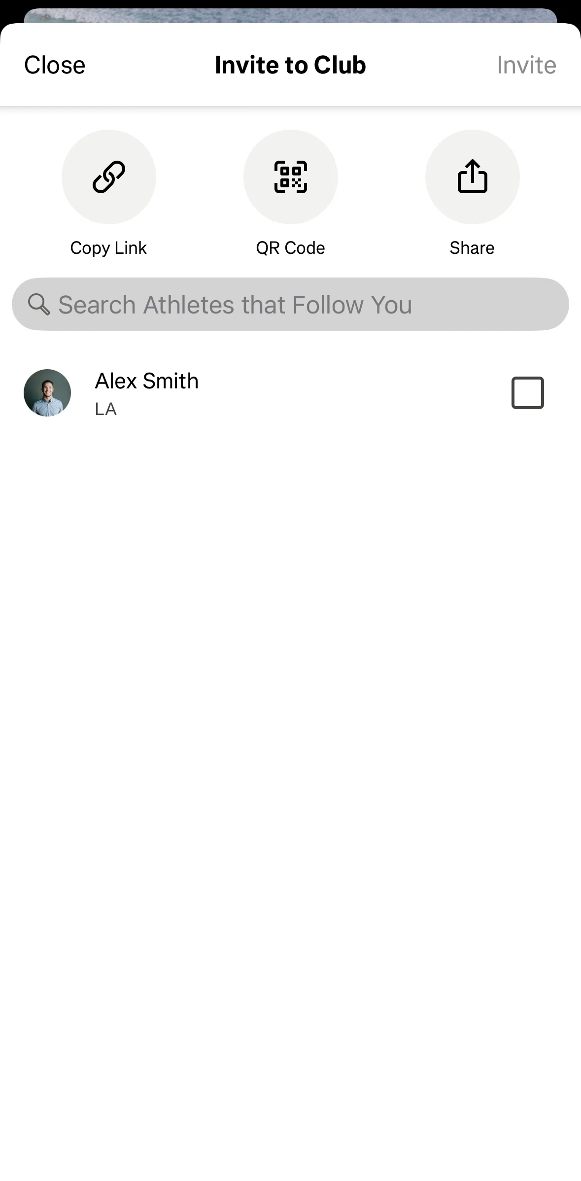 Strava Screen screen in the Copying a link (club invitation) flow