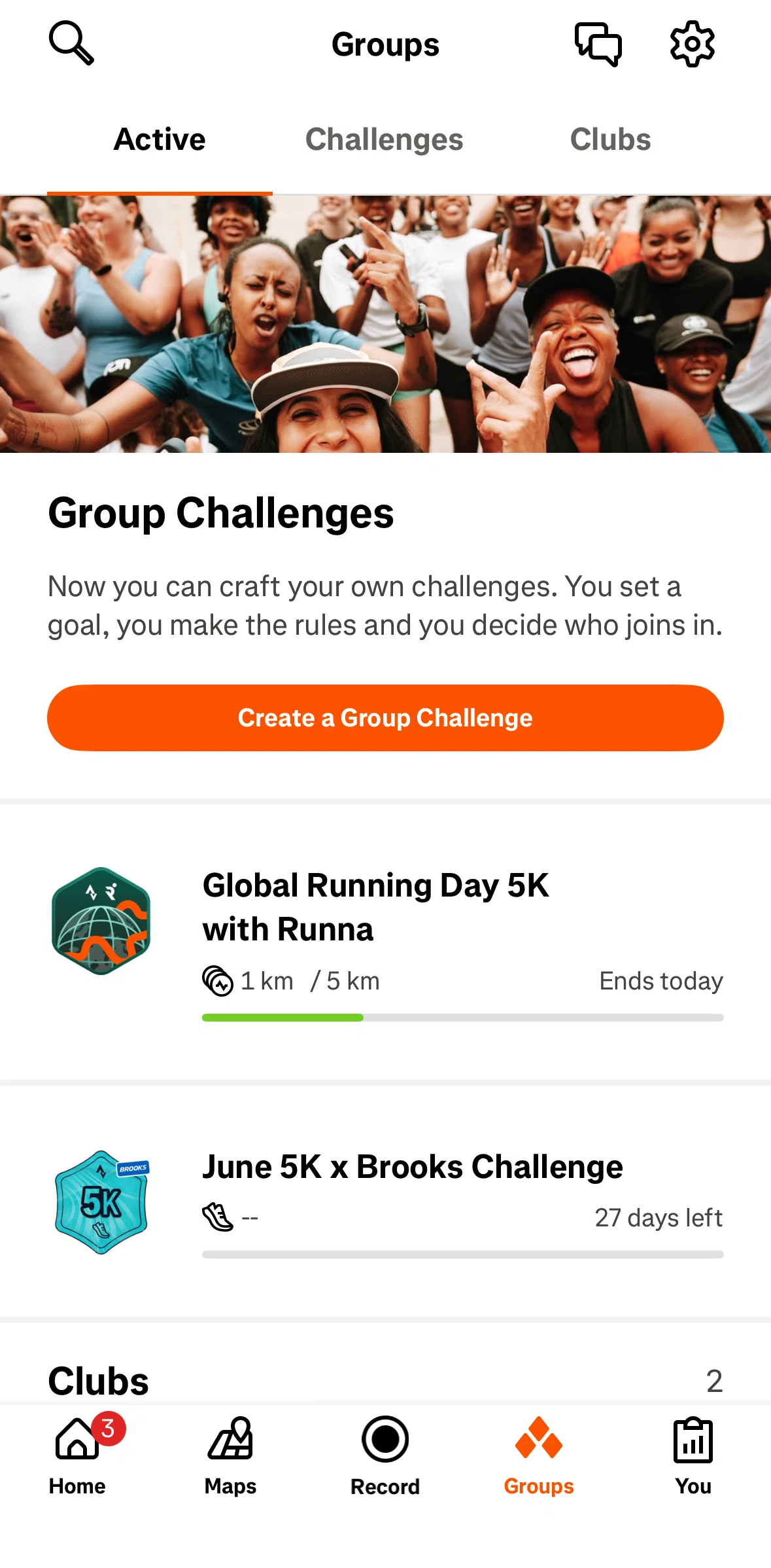Strava Screen screen in the Creating a group challenge flow