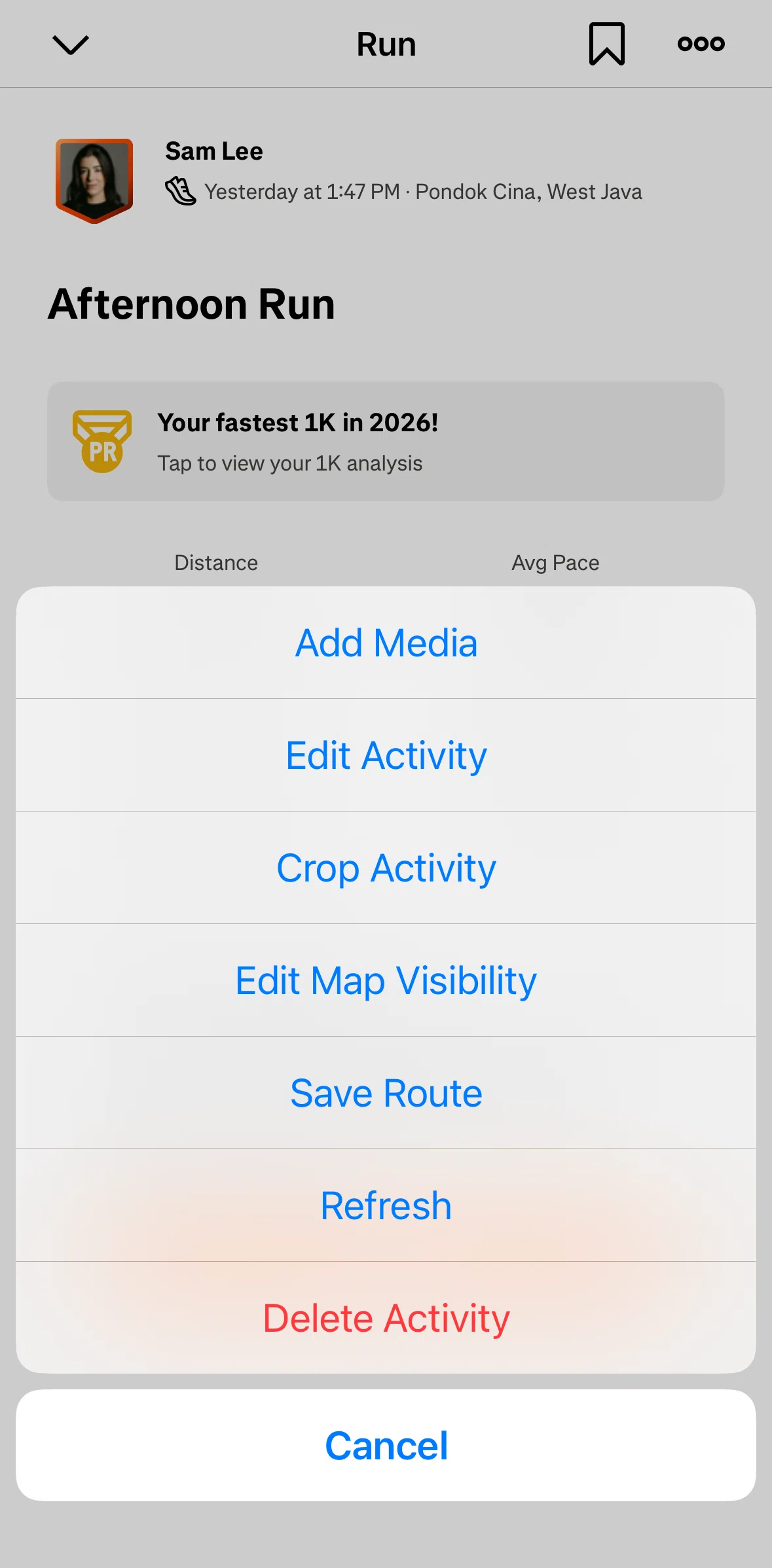 Strava Screen screen in the Cropping an activity flow