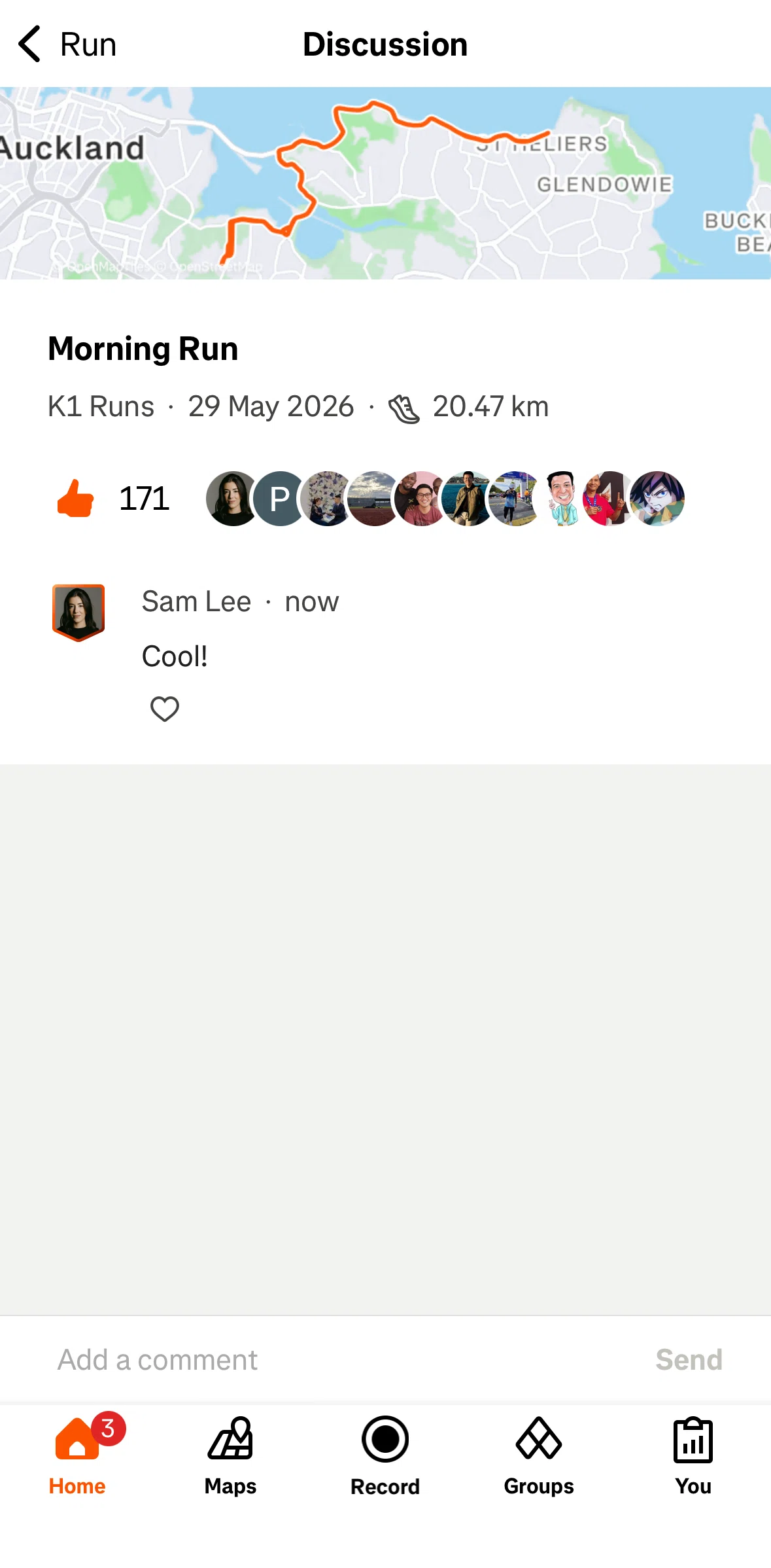 Strava Screen screen in the Deleting a comment flow