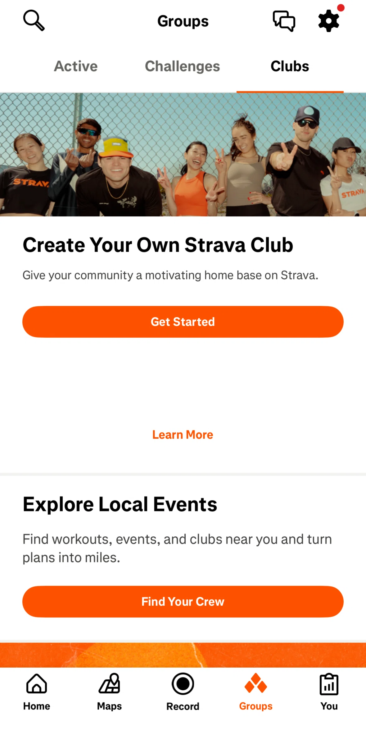 Strava Screen screen in the Events (groups) flow