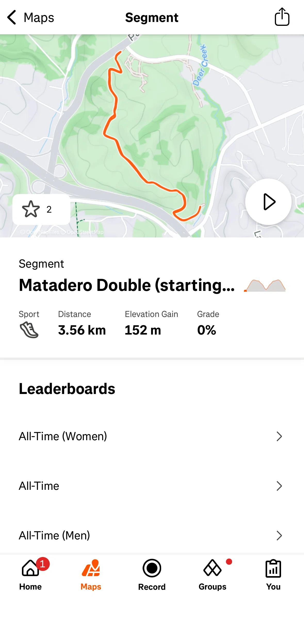 Strava Screen screen in the Favoriting a segment flow