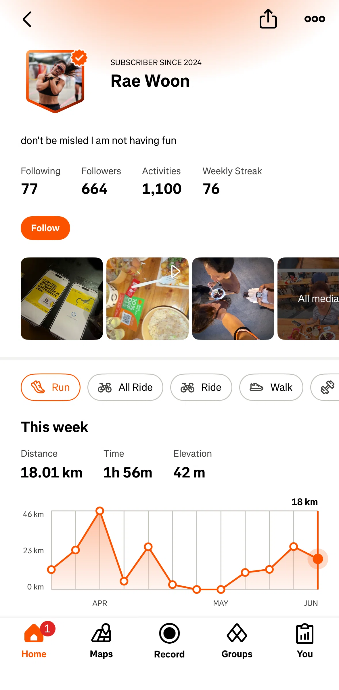 Strava Screen screen in the Following an athlete flow