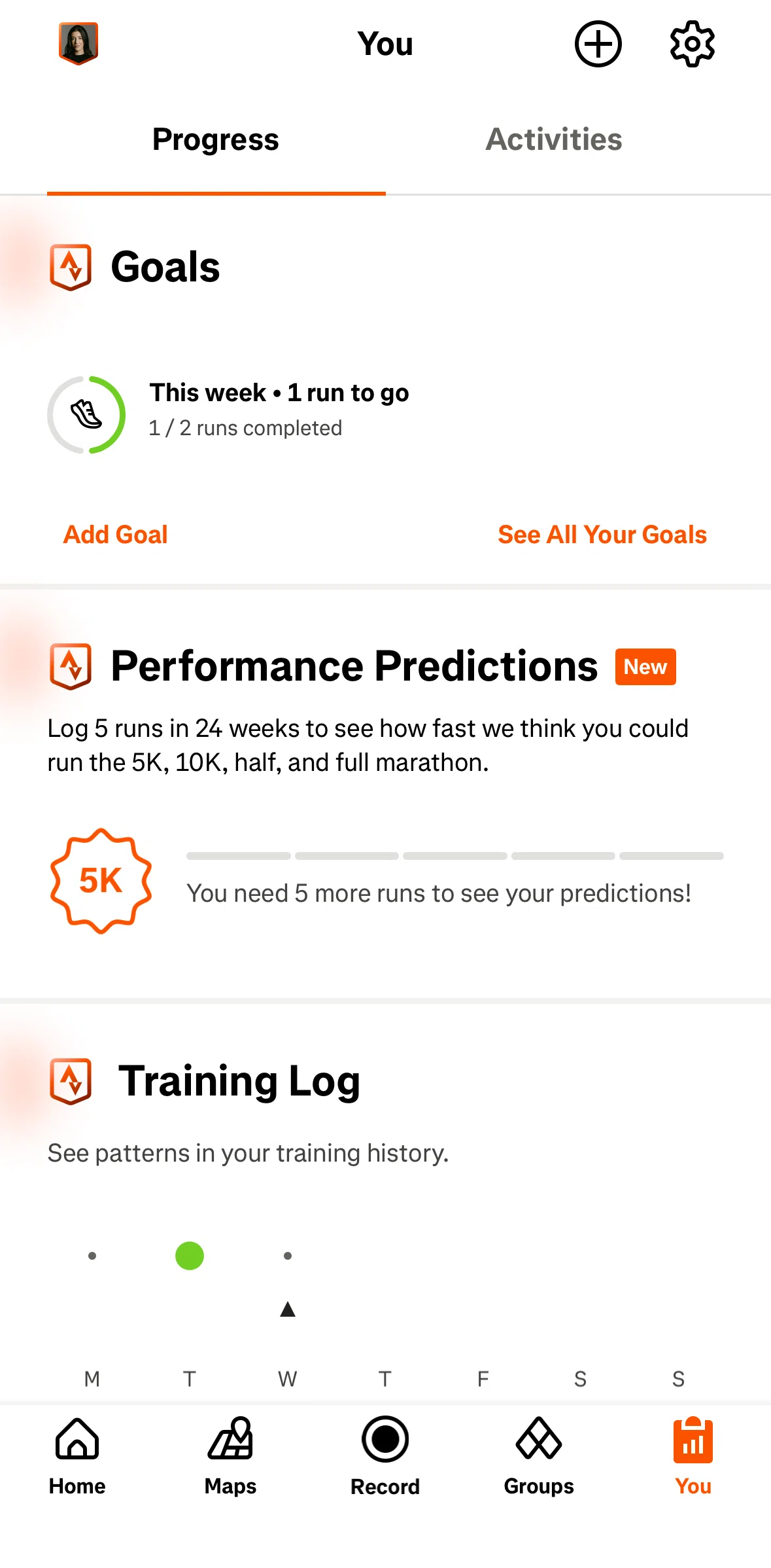 Strava Screen screen in the Goals flow