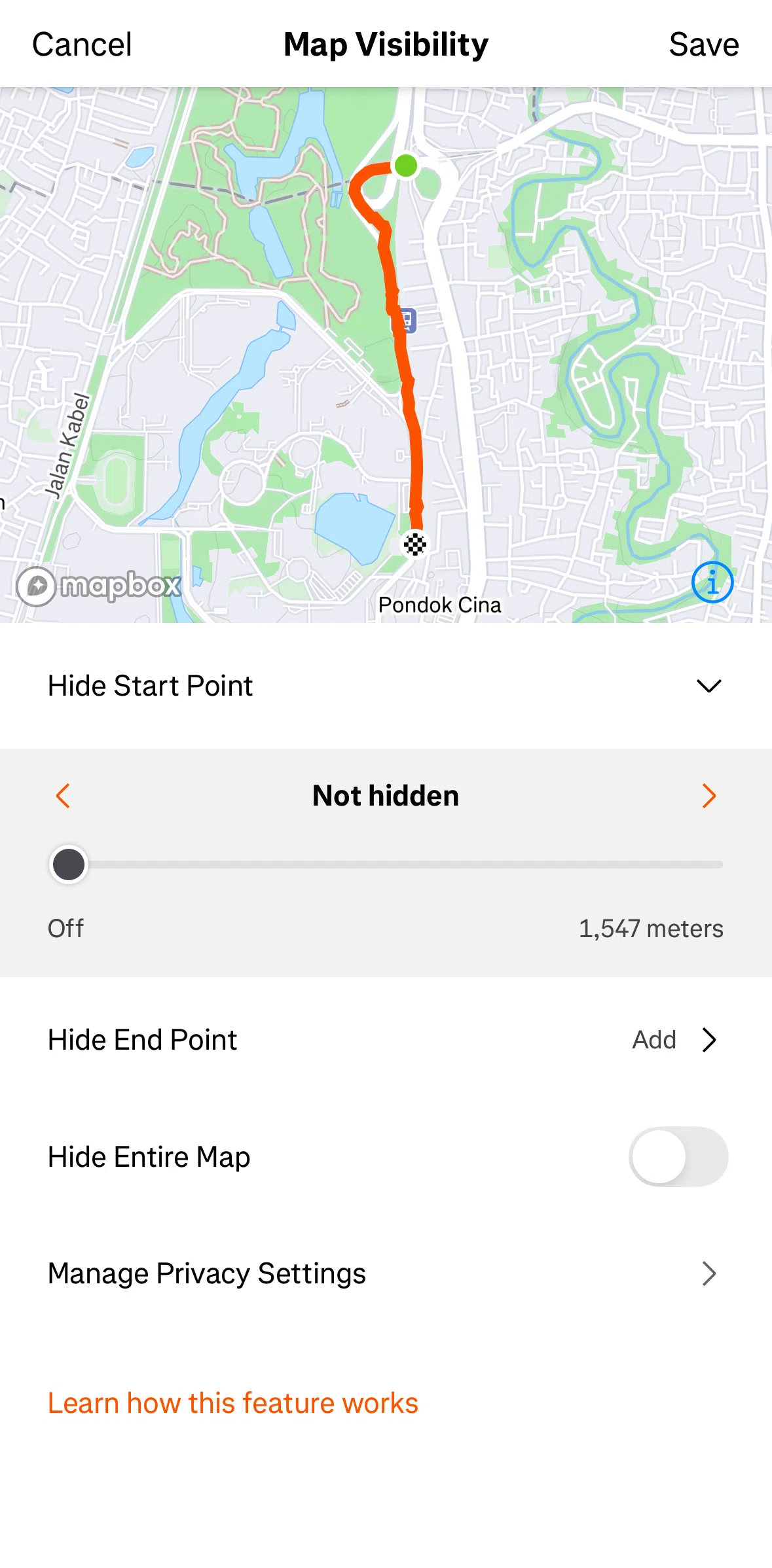 Strava Screen screen in the Hiding entire map flow