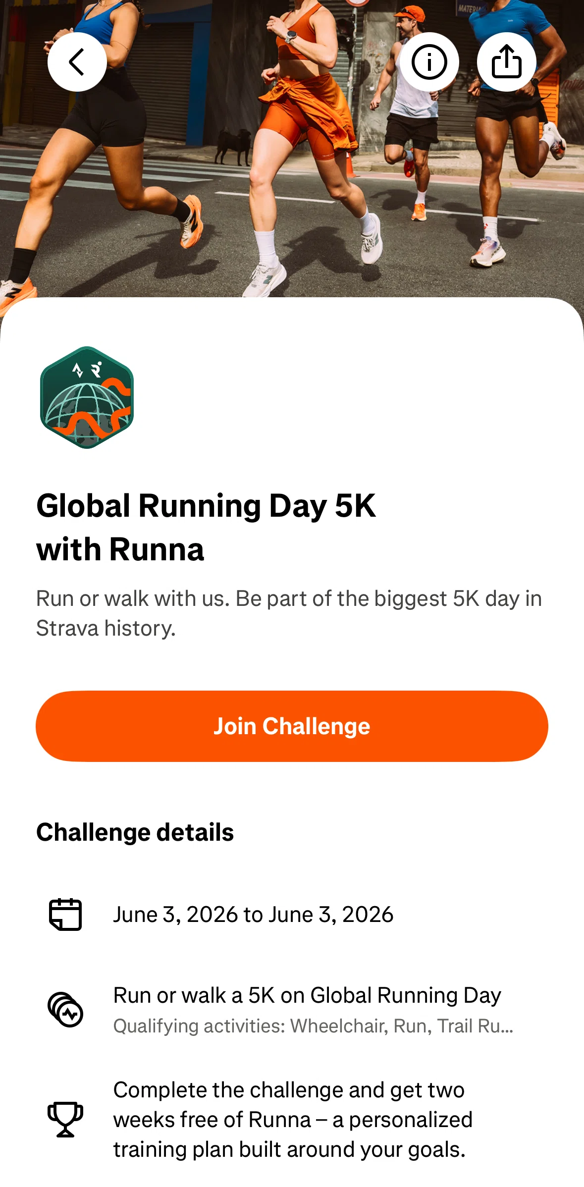 Strava Screen screen in the Joining a challenge flow