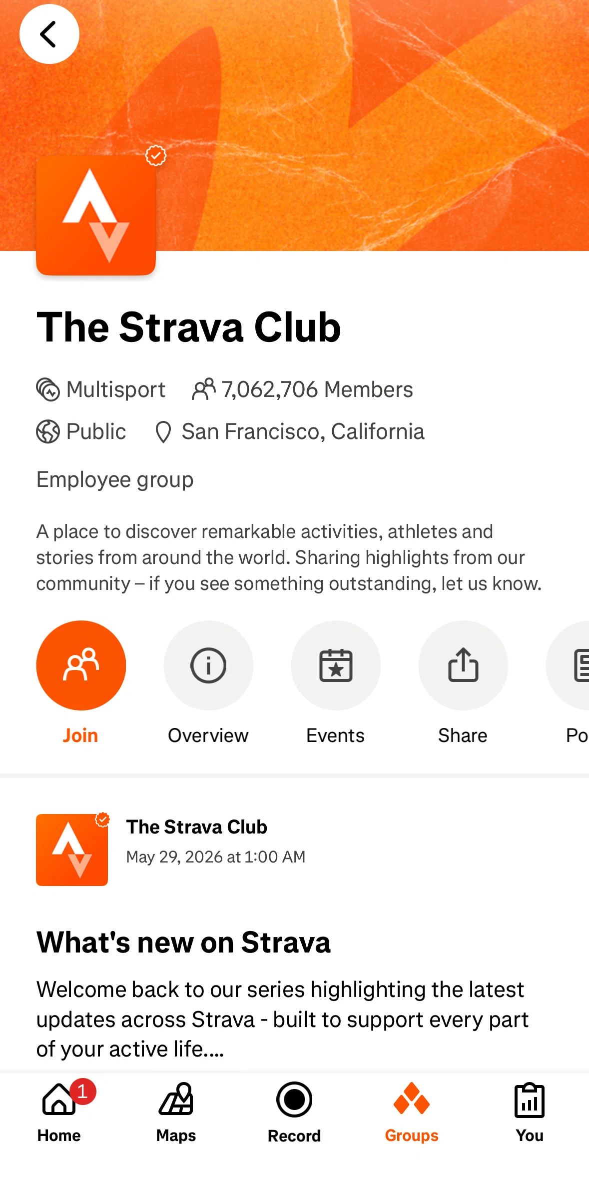 Strava Screen screen in the Joining a club flow