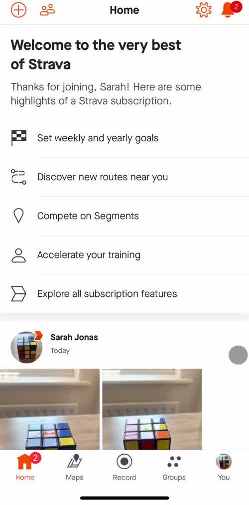 Strava Home screen in the Joining A Group flow