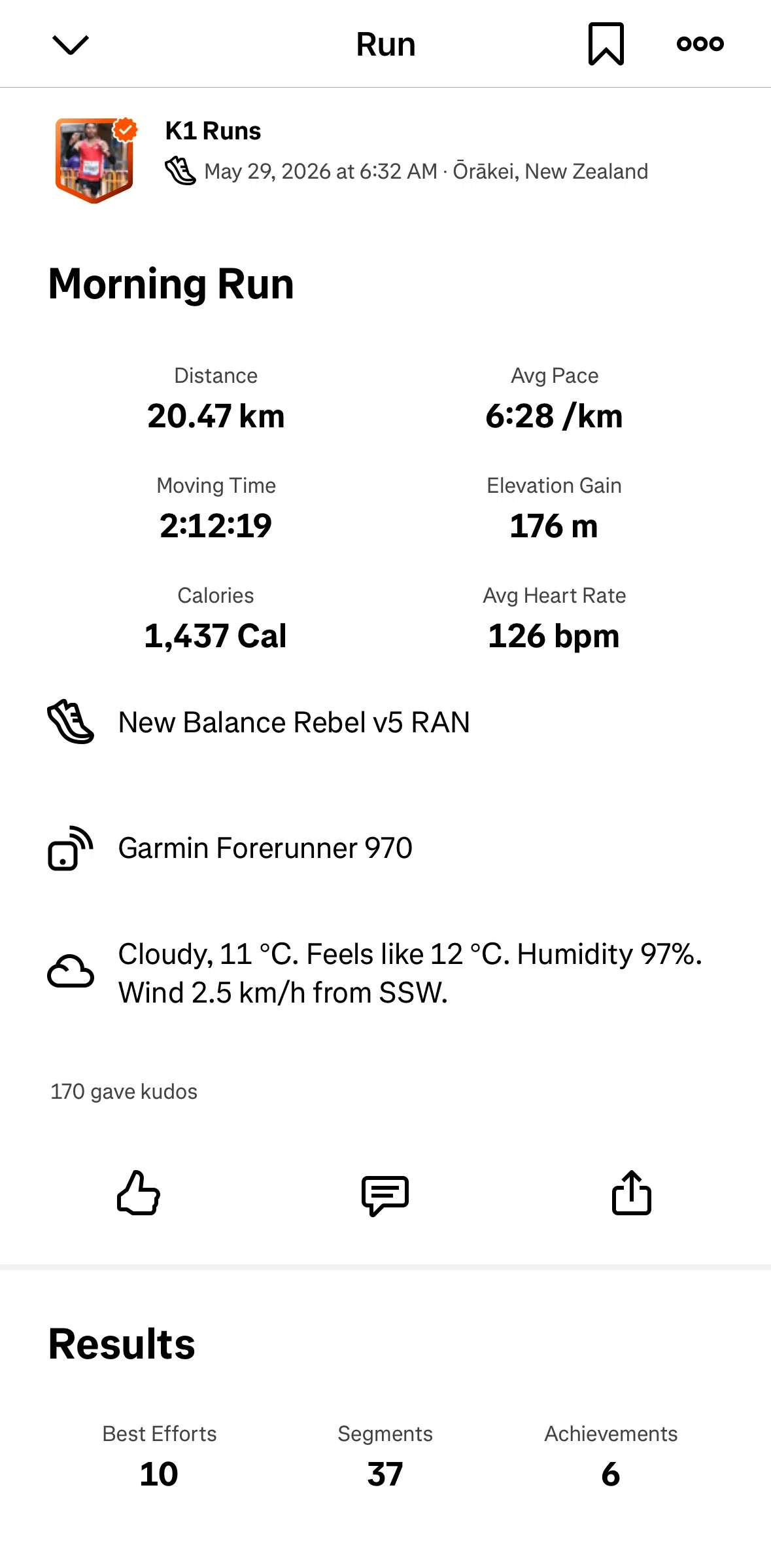Strava Screen screen in the Liking a post flow