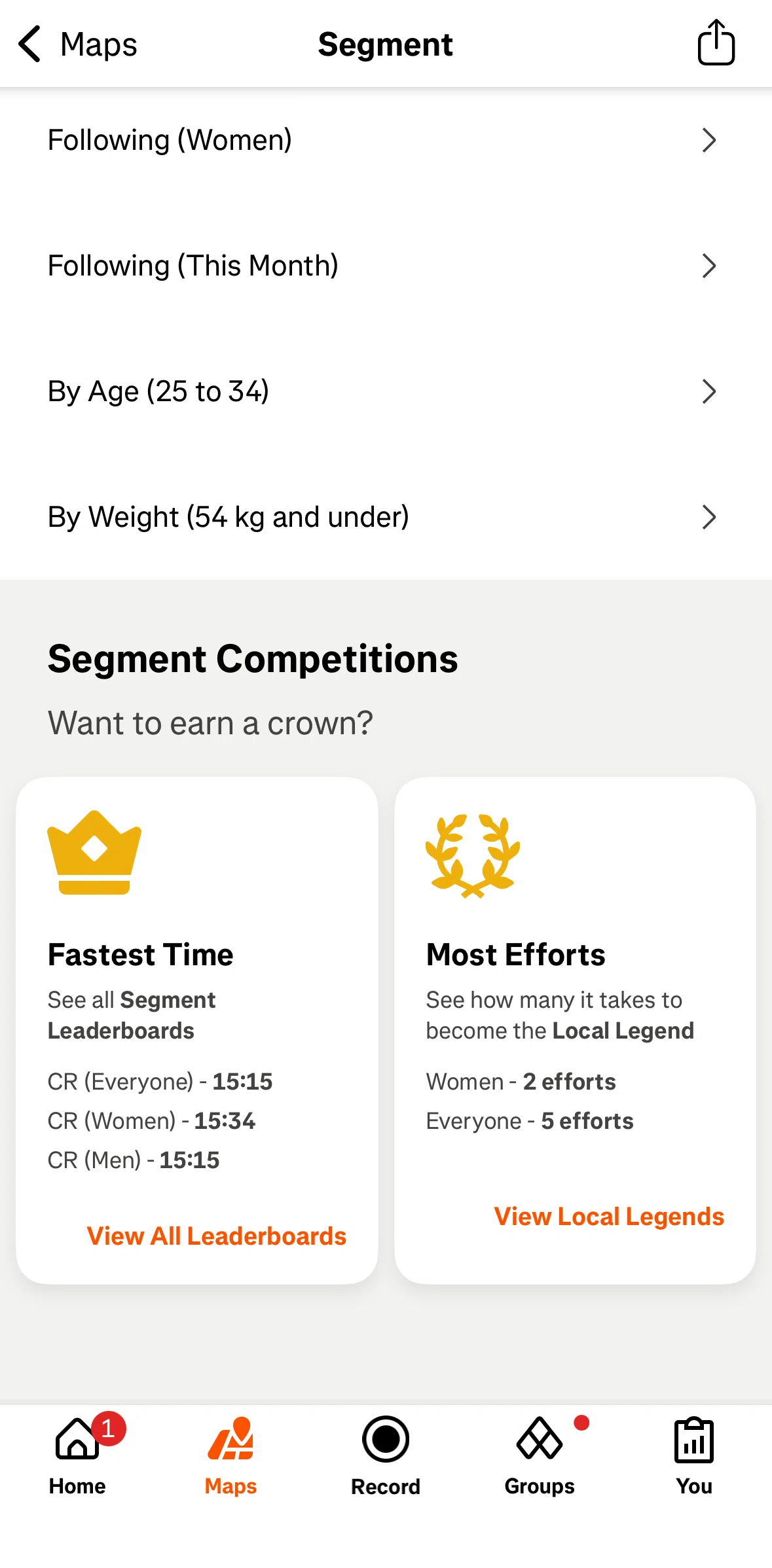 Strava Screen screen in the Local legends flow