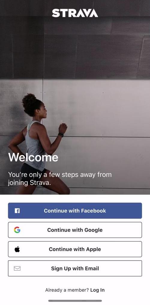 Strava Start screen screen in the Onboarding flow