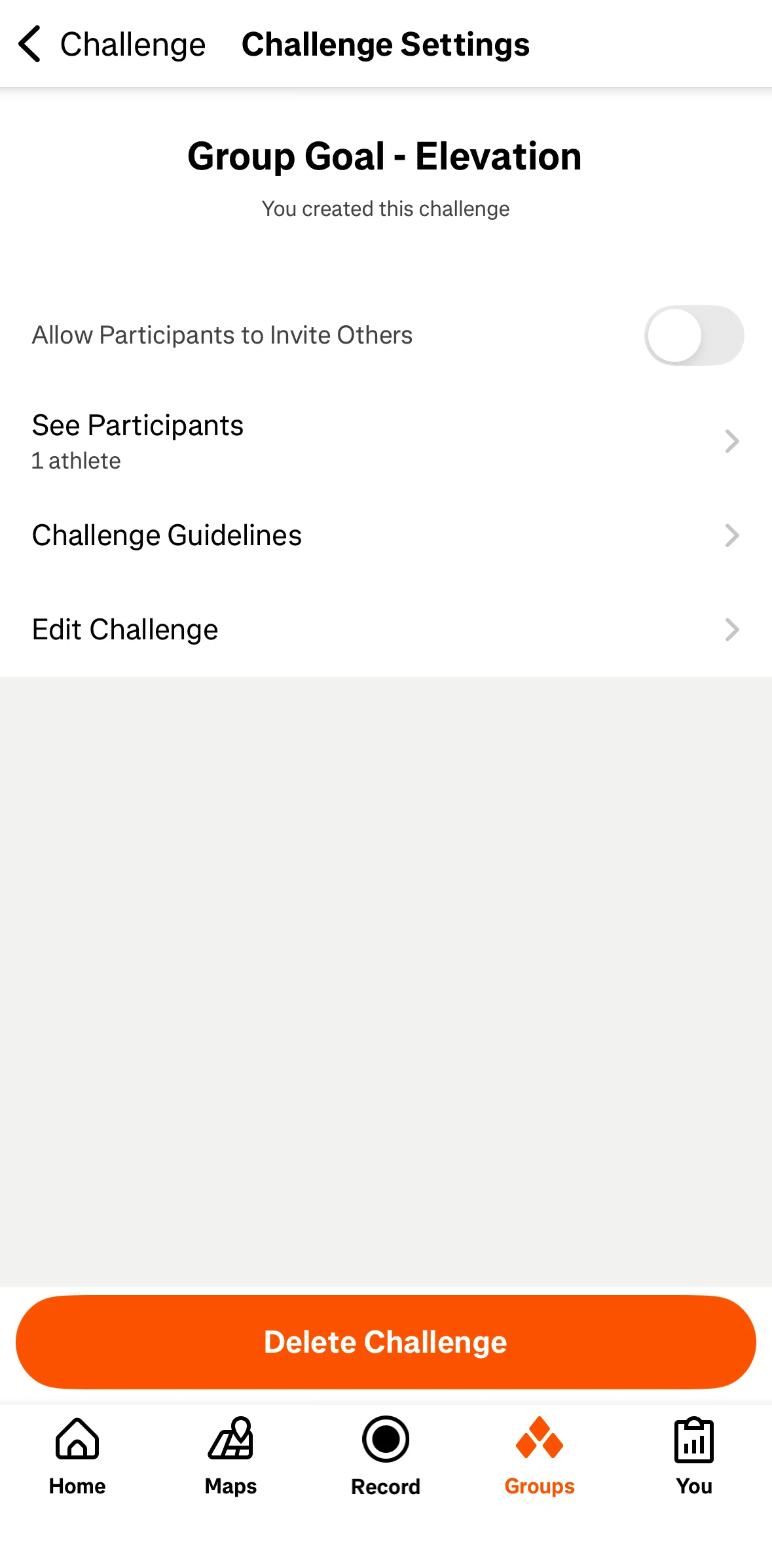 Strava Screen screen in the Participants flow