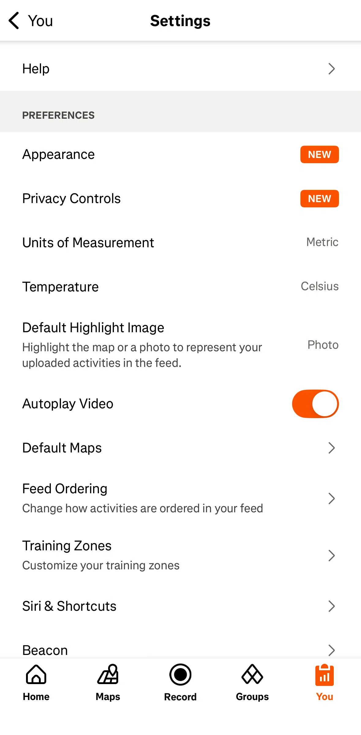Strava Screen screen in the Privacy controls flow