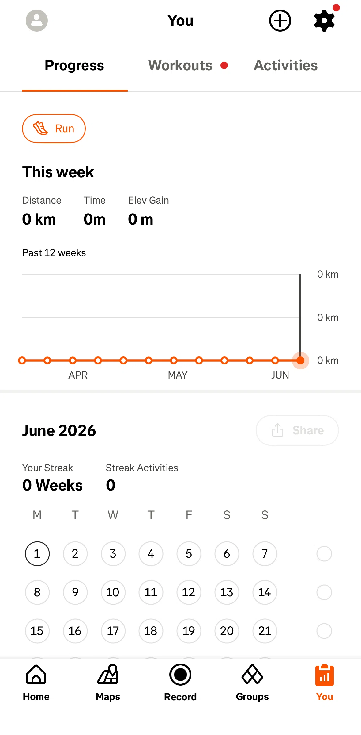 Strava Screen screen in the Progress (free) flow