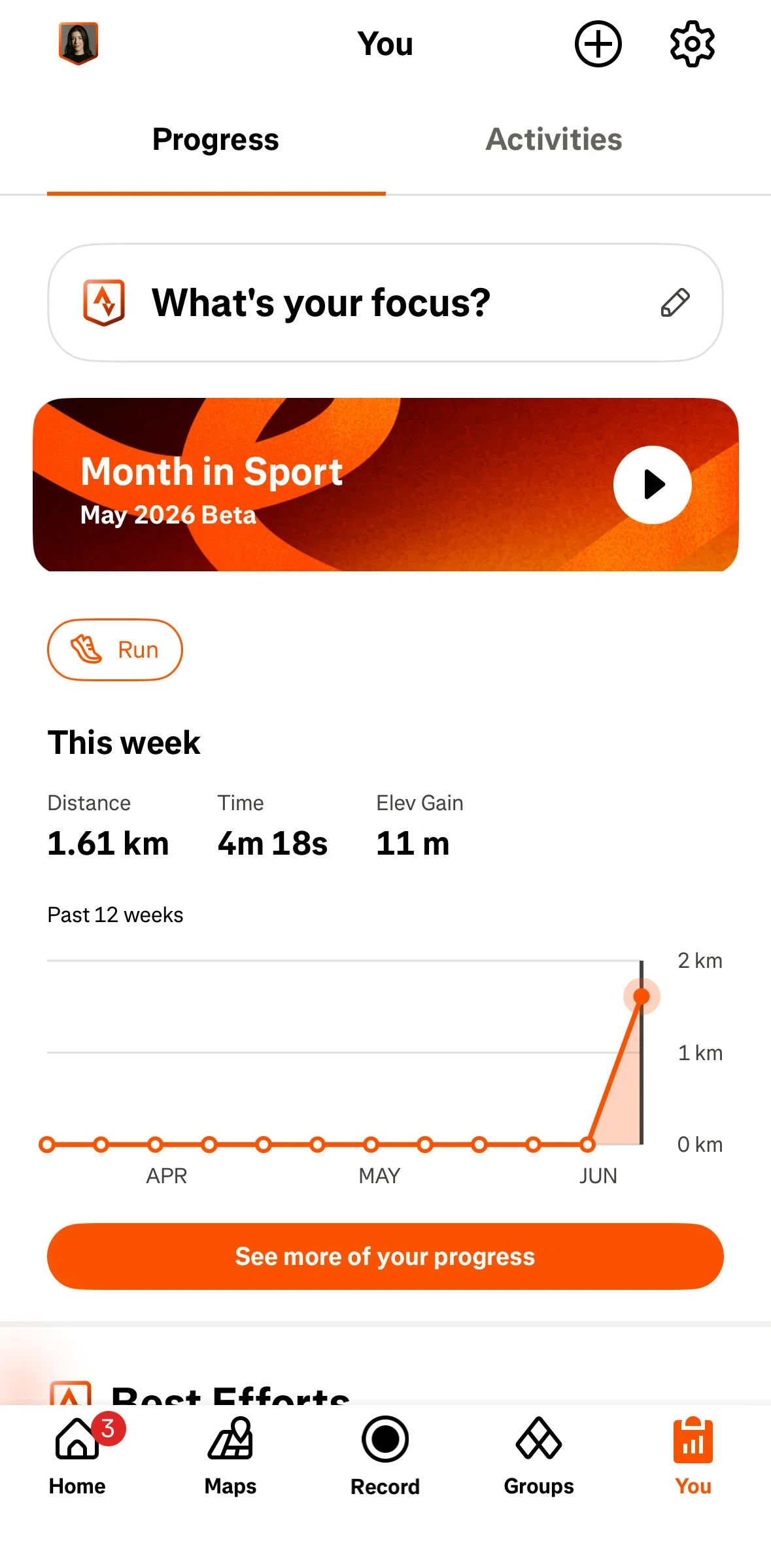 Strava Screen screen in the Progress (subscribed) flow