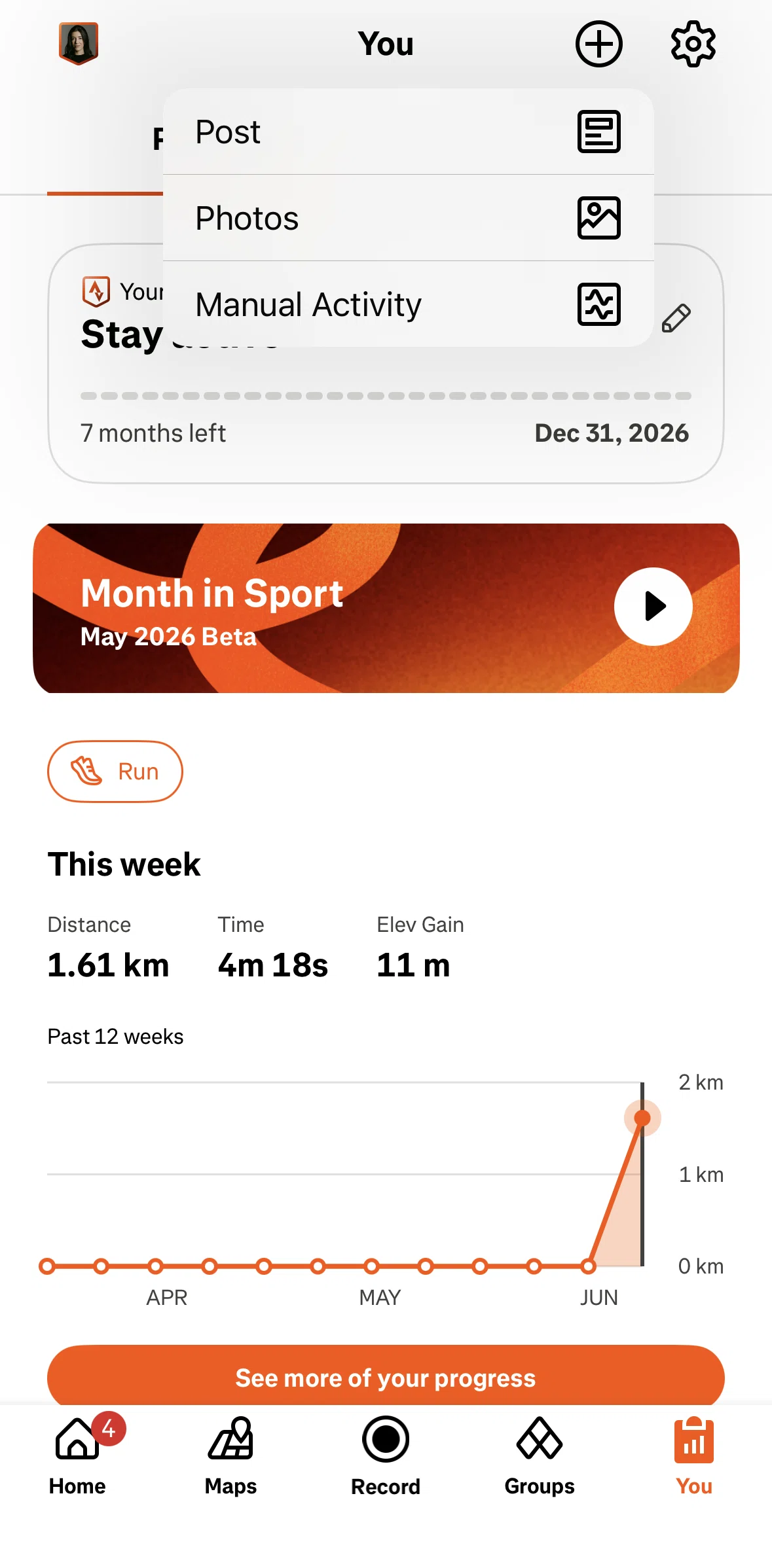 Strava Screen screen in the Publishing an activity flow