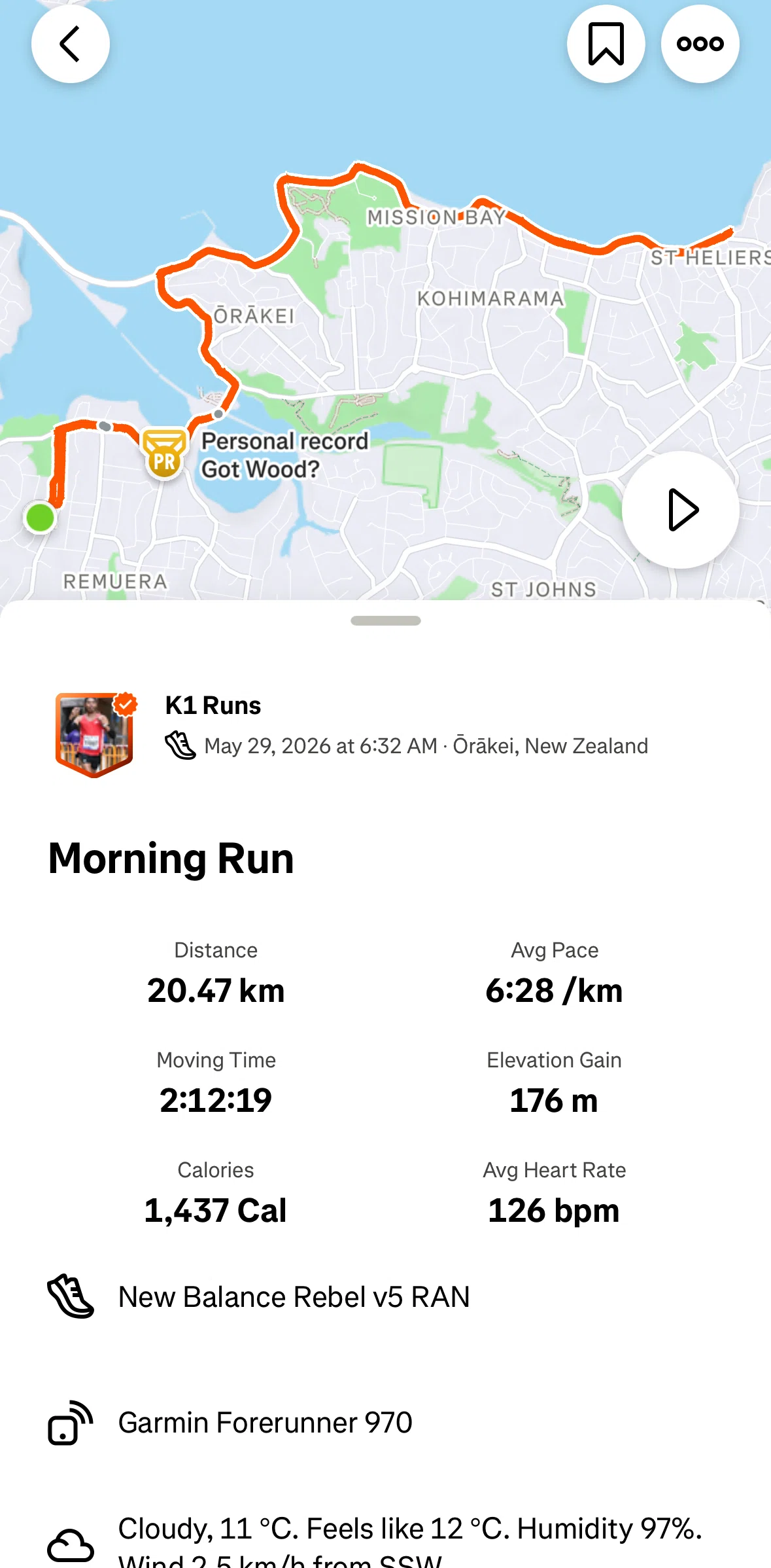 Strava Screen screen in the Route detail (activity detail) flow