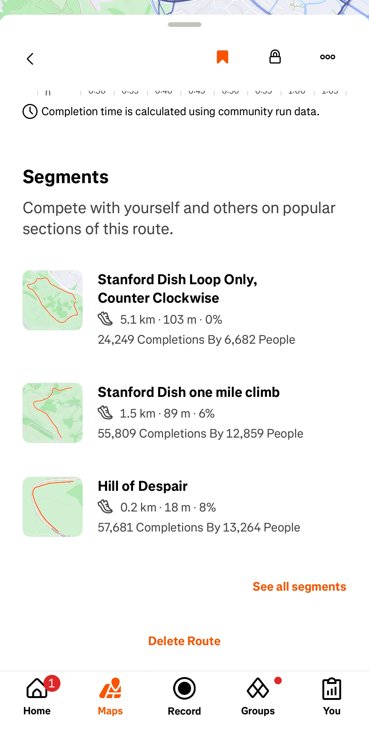 Strava Screen screen in the Segments flow