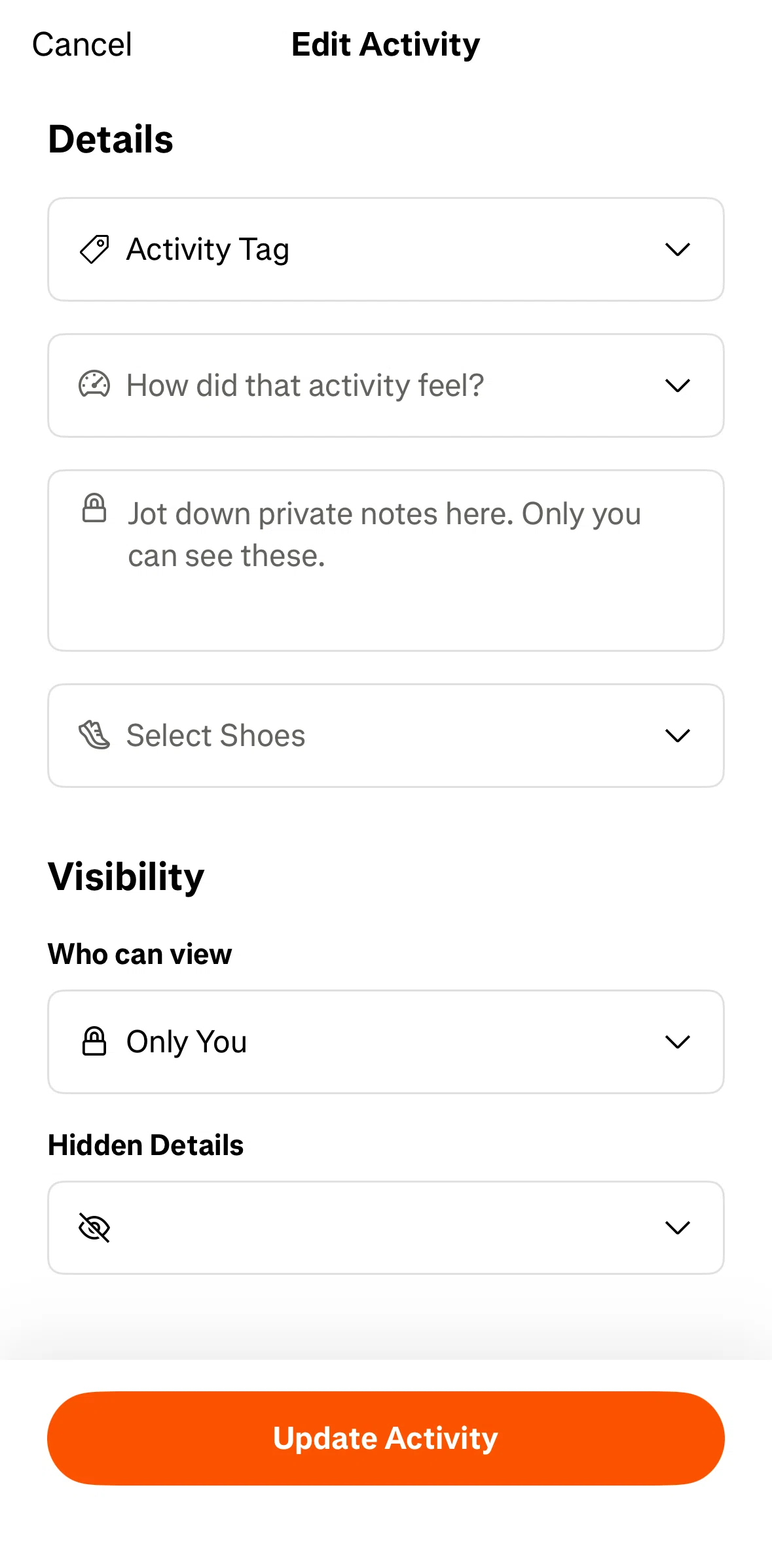 Strava Screen screen in the Selecting shoes flow