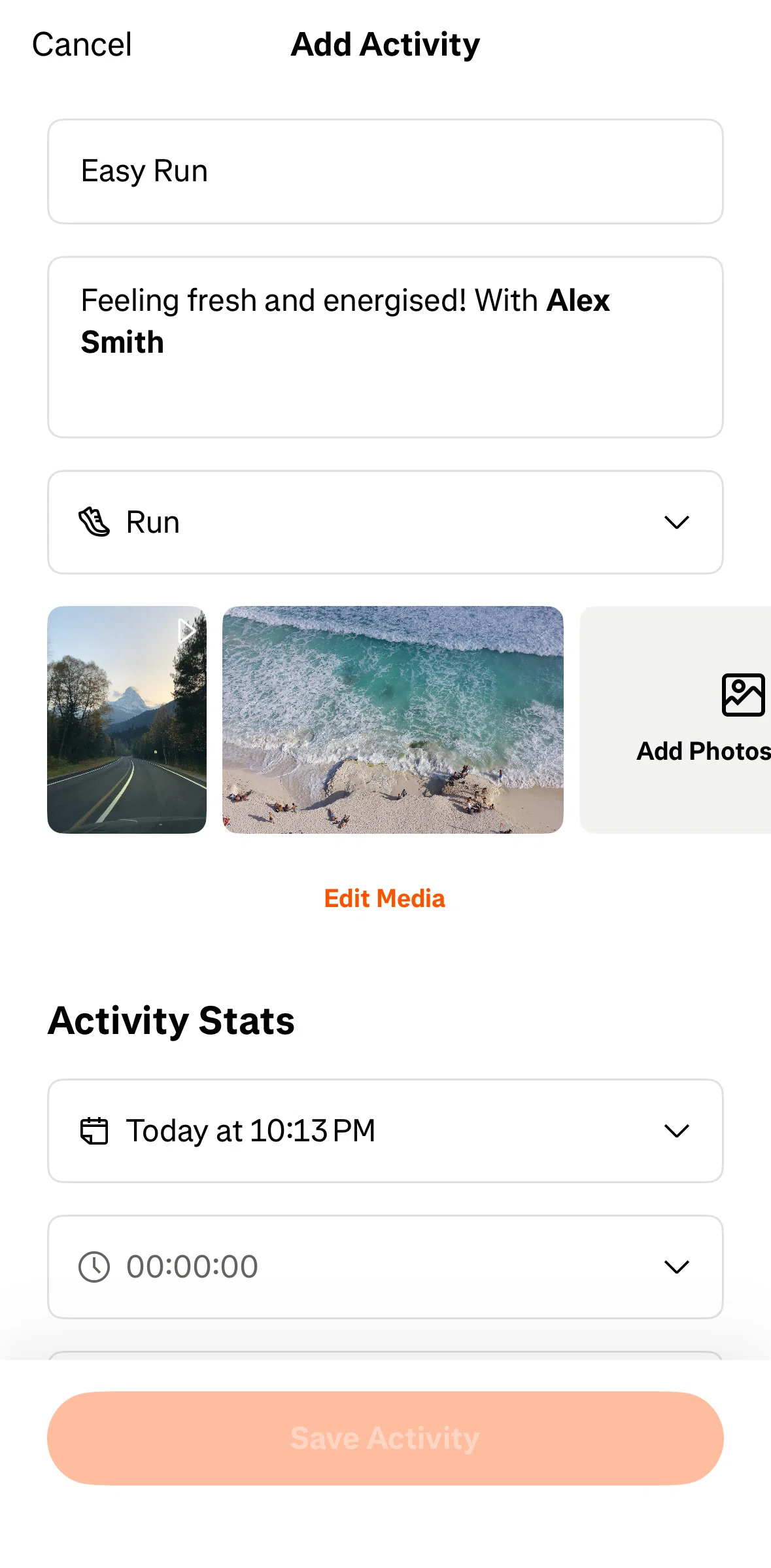 Strava Screen screen in the Setting a media as a highlight flow
