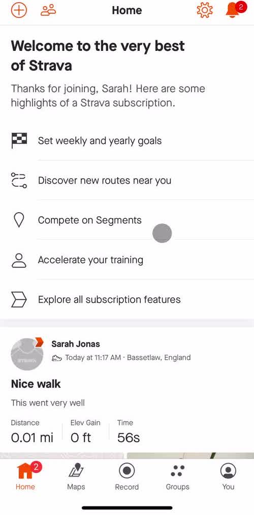 Strava Home screen in the Setting Goals flow