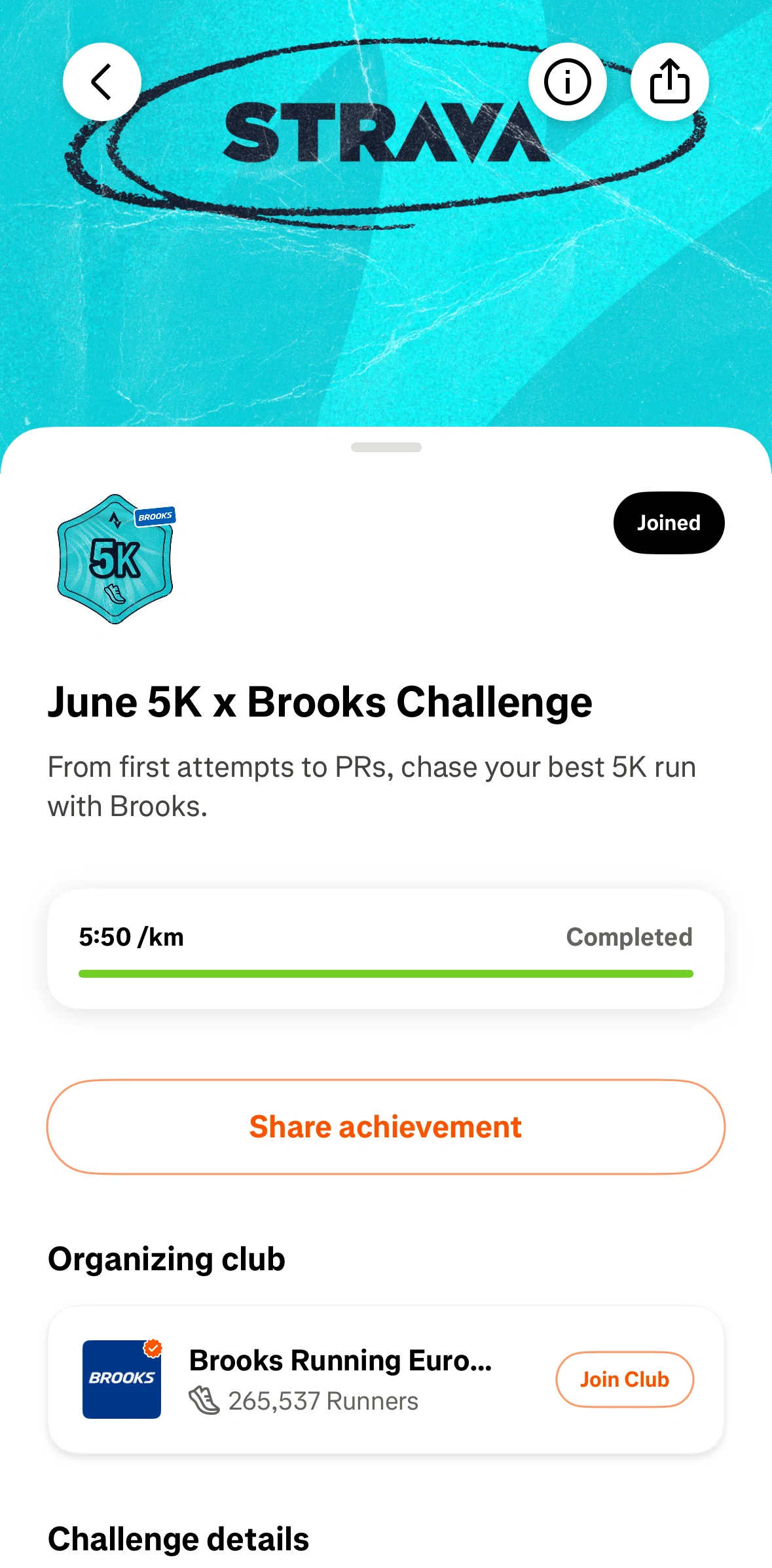 Strava Screen screen in the Sharing a challenge flow