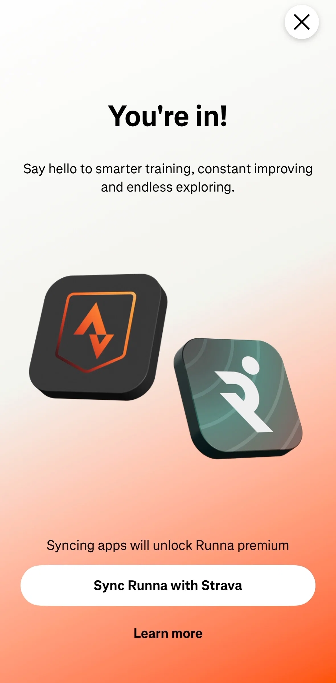 Strava Screen screen in the Sync with Runna information flow
