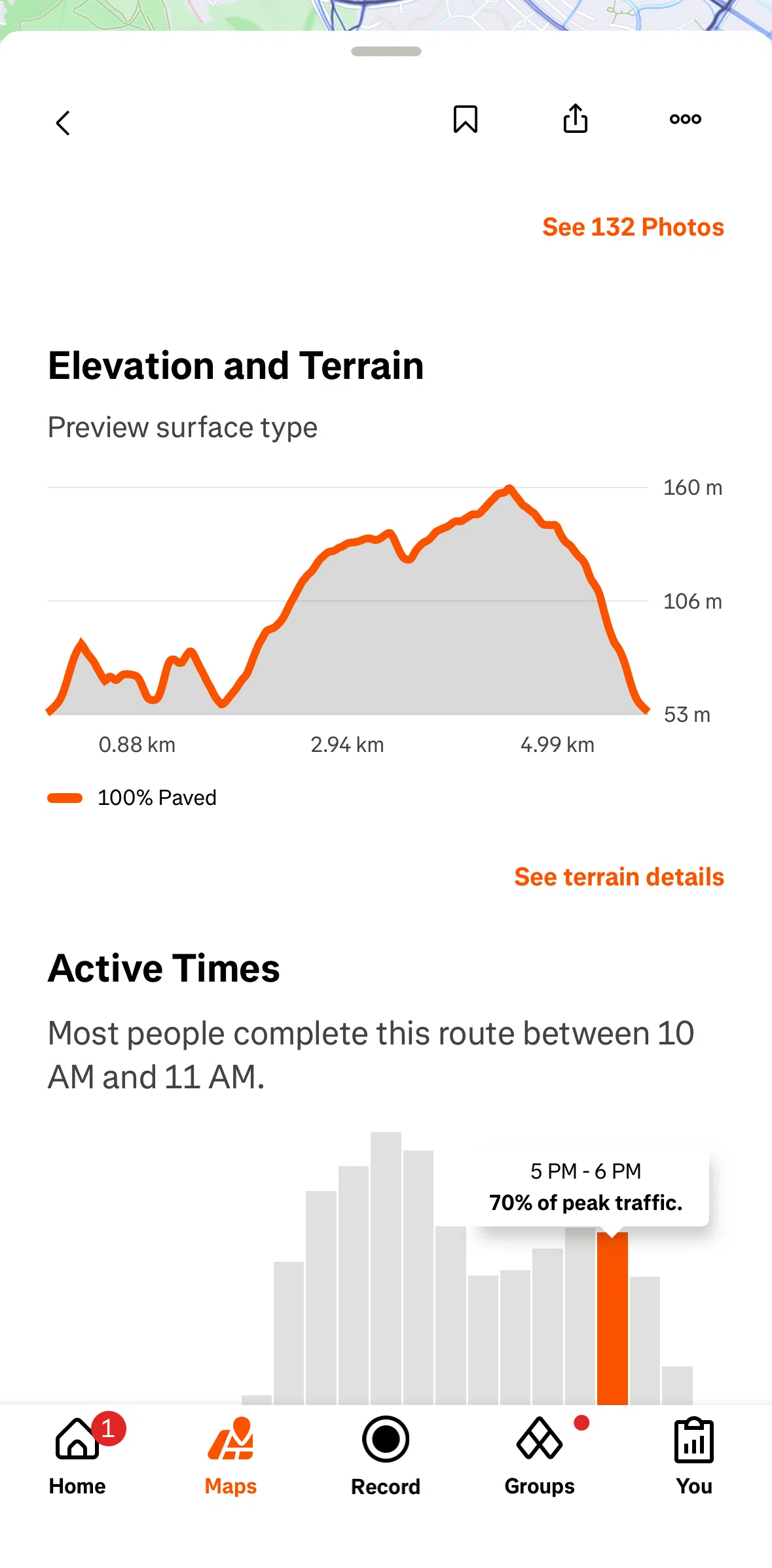 Strava Screen screen in the Terrain detail flow