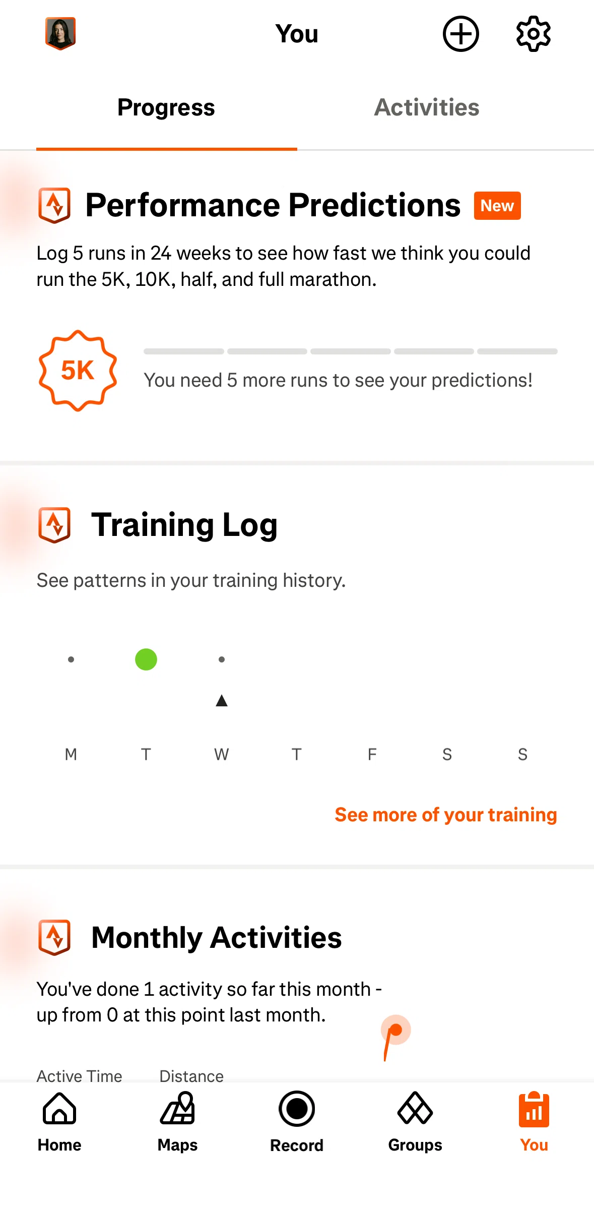 Strava Screen screen in the Training log flow