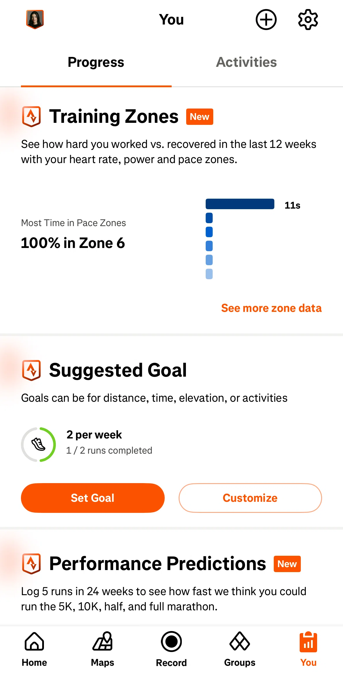 Strava Screen screen in the Training zones (progress) flow