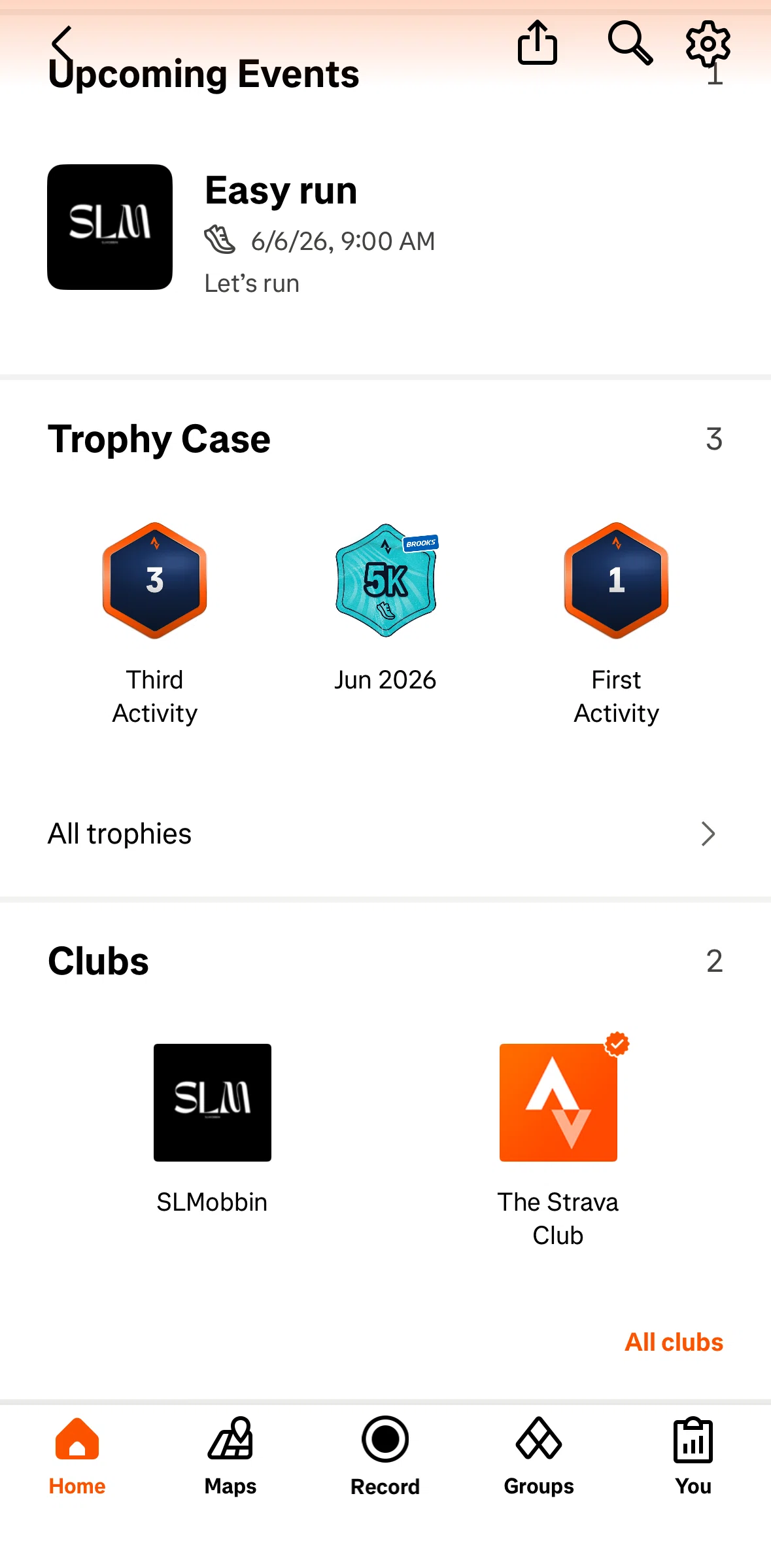 Strava Screen screen in the Trophy case flow