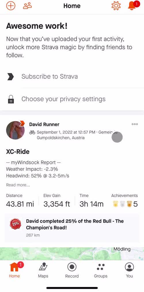 Strava Home screen in the Upgrading Your Account flow