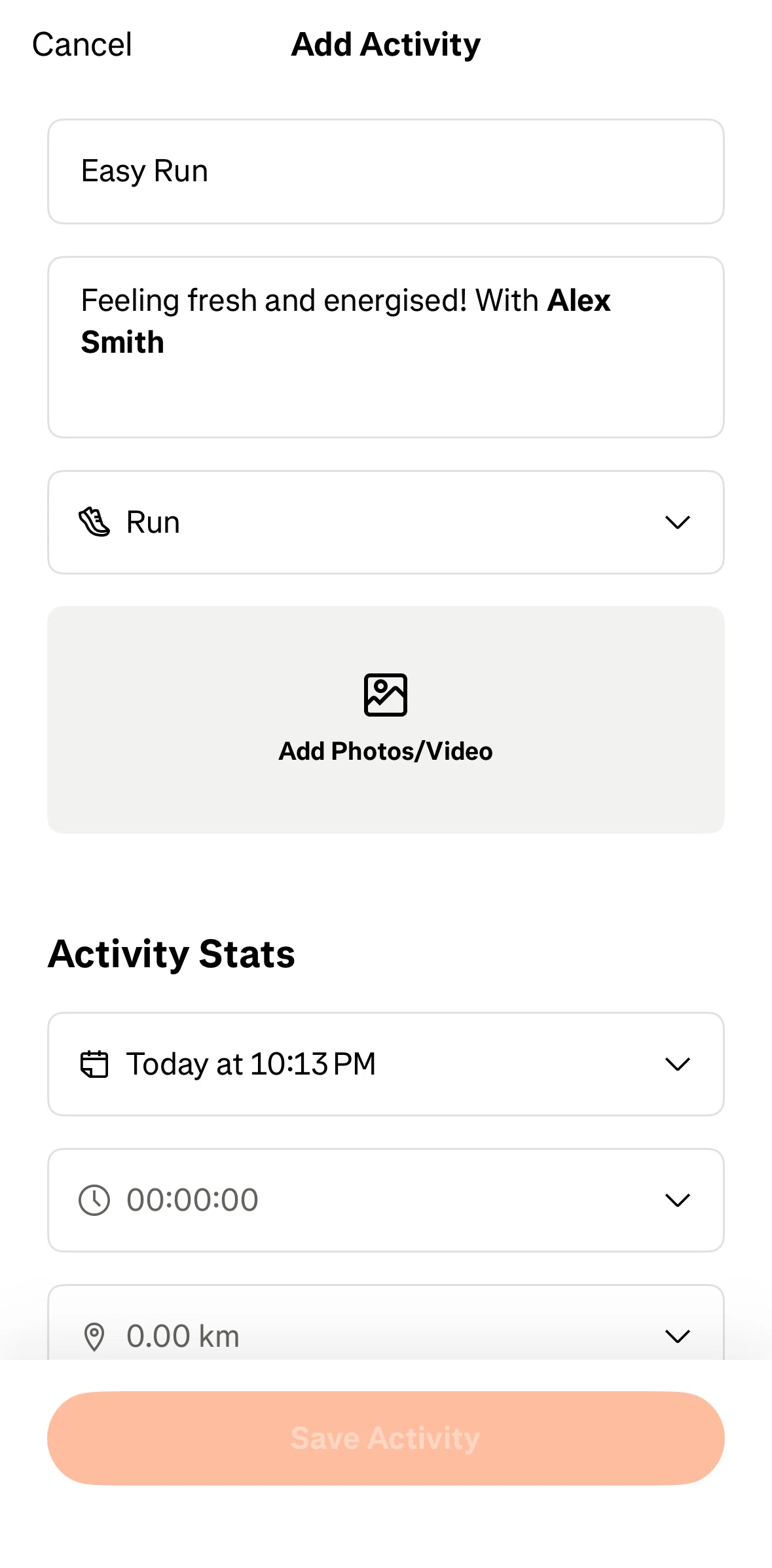 Strava Screen screen in the Uploading media flow