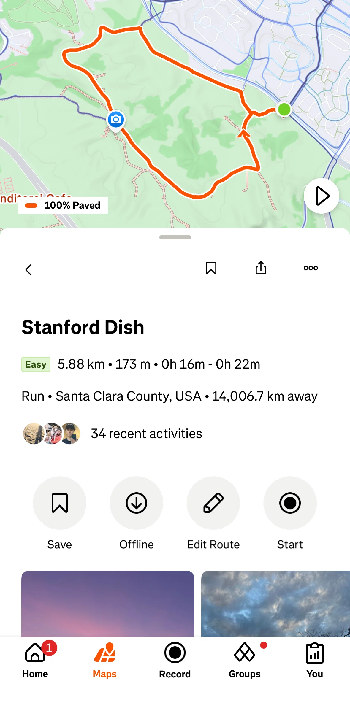 Strava Screen screen in the Watching a route overview flow