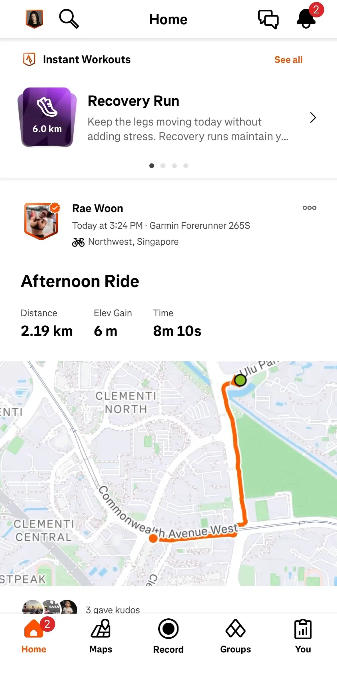 Strava Screen screen in the You flow