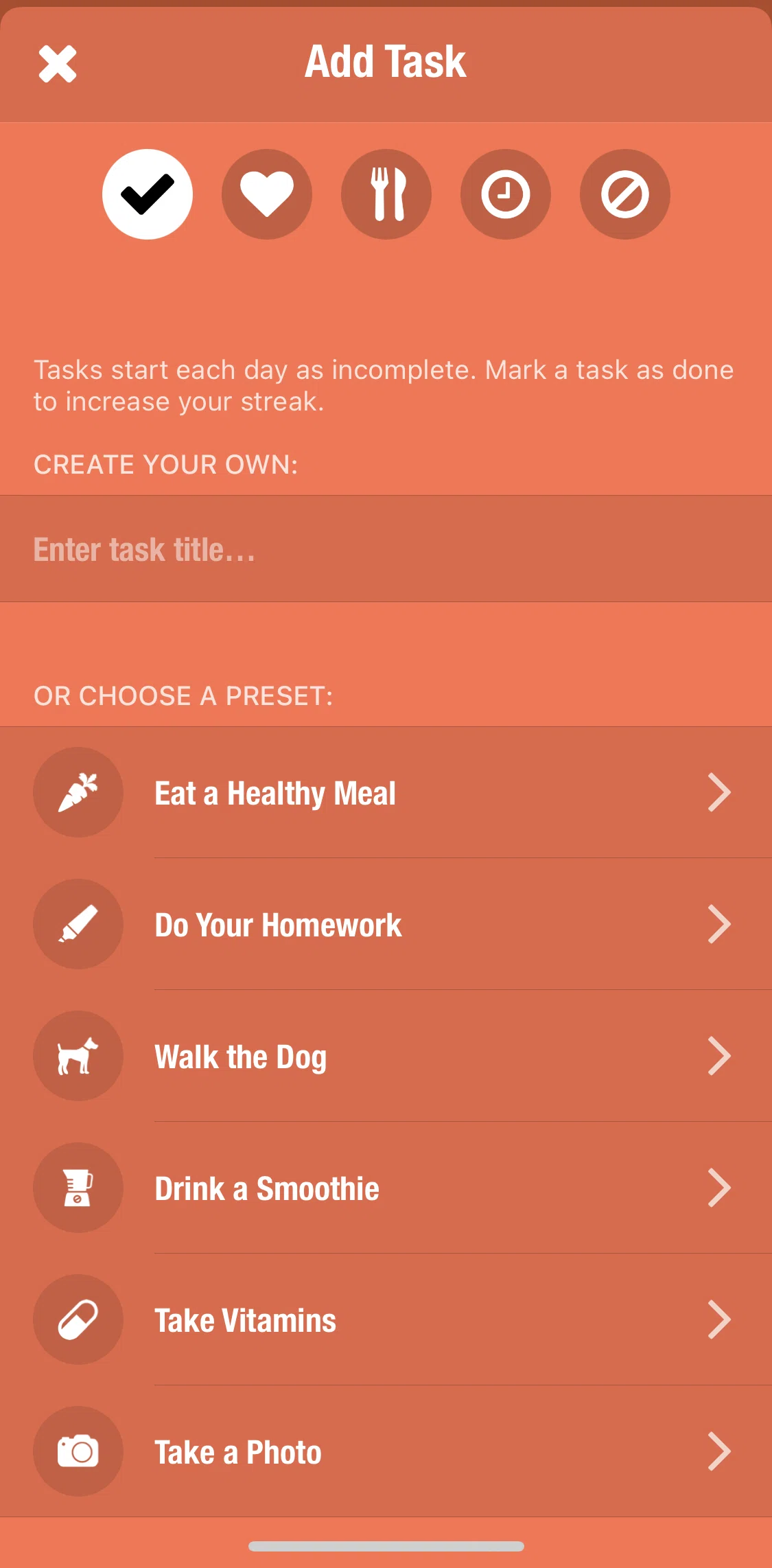 Streaks Screen screen in the Adding first task flow
