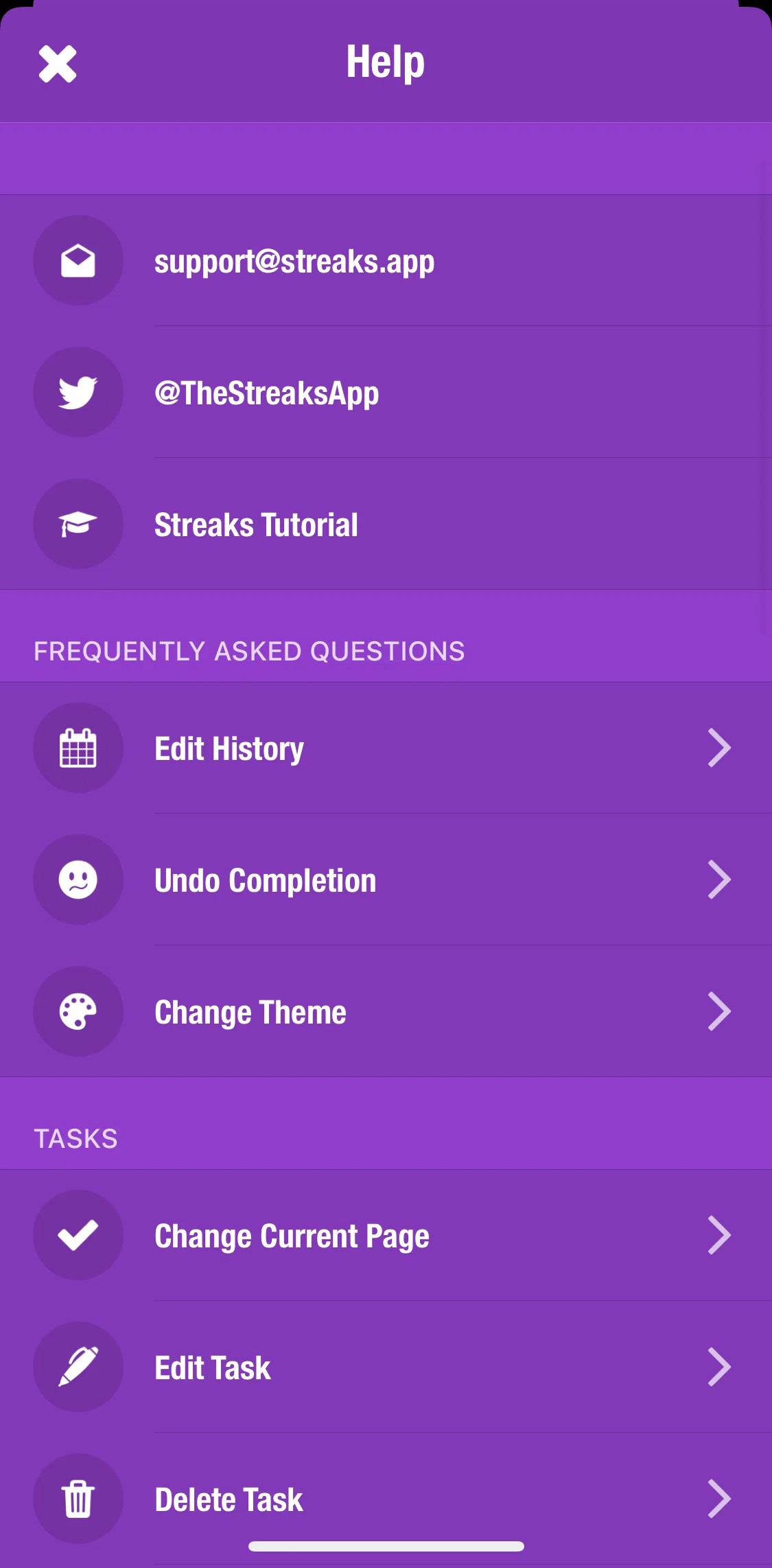 Streaks Screen screen in the Help flow