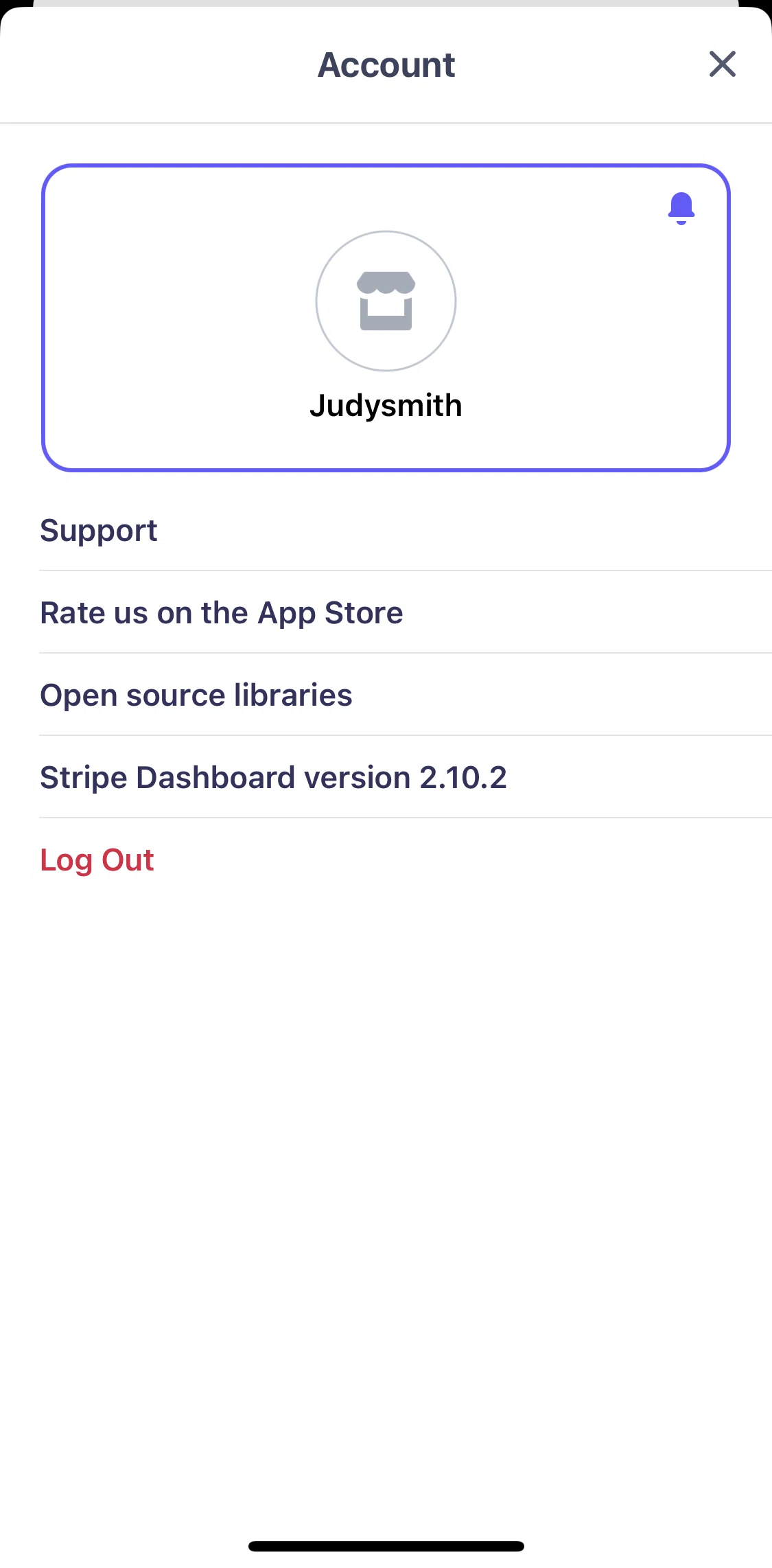 Stripe Dashboard Screen screen in the About version update flow