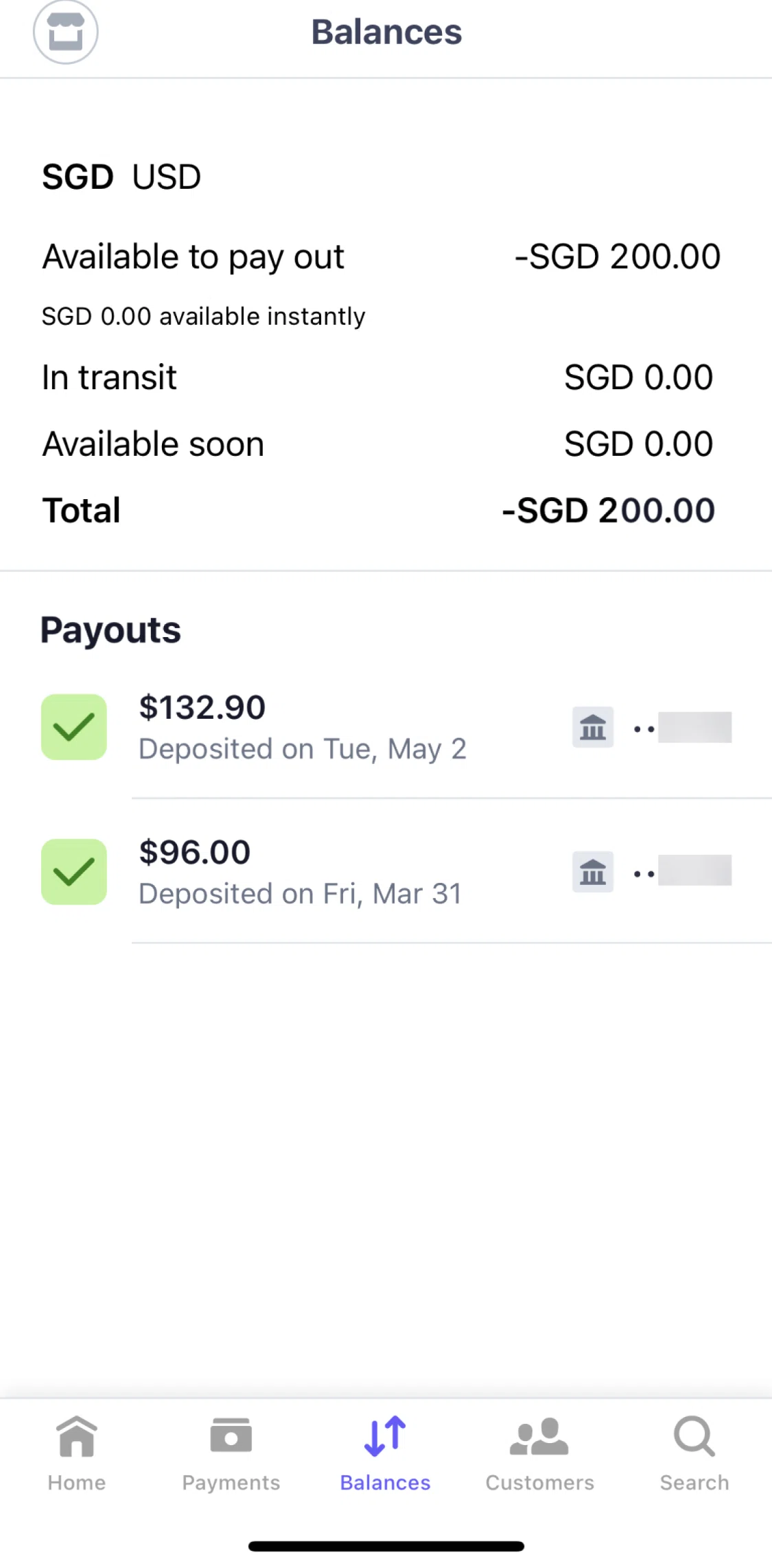 Stripe Dashboard Screen screen in the Balances flow