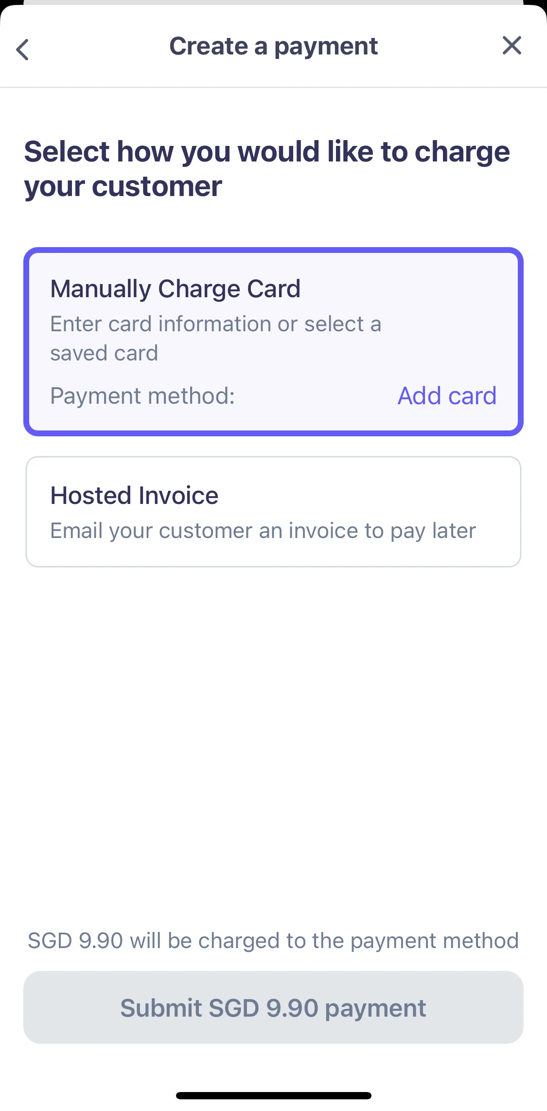 Stripe Dashboard Screen screen in the Creating a payment (hosted invoice) flow