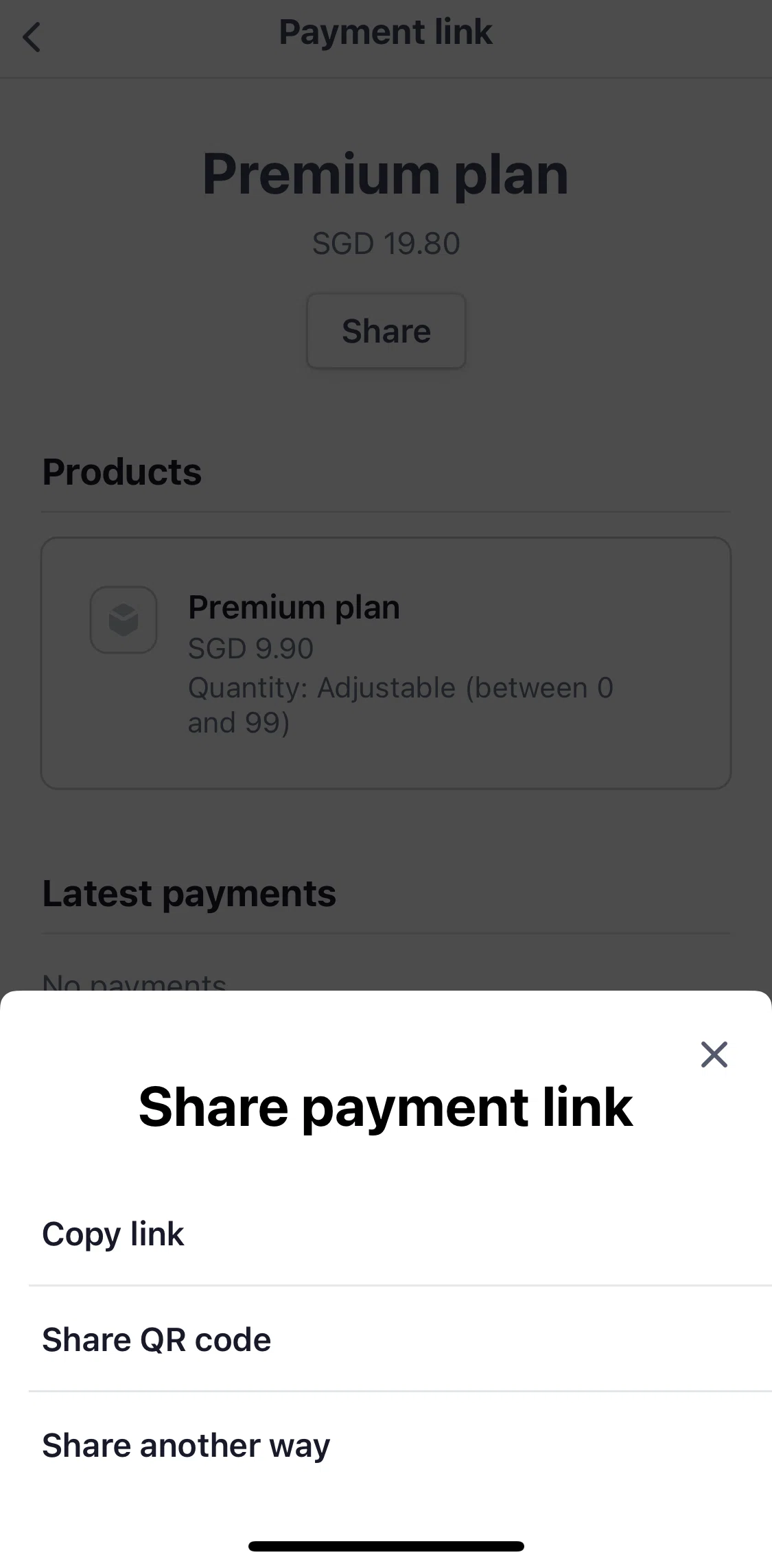 Stripe Dashboard Screen screen in the Sharing QR code flow