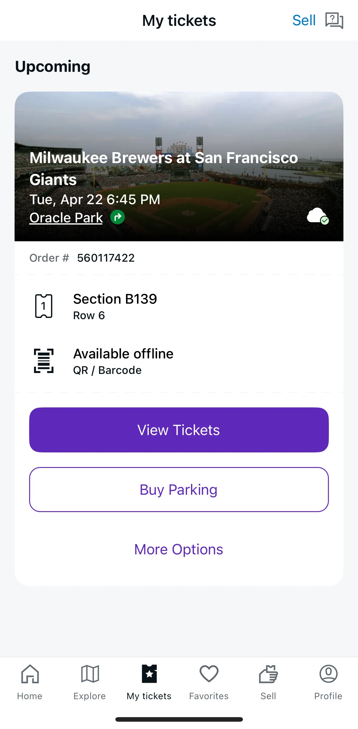 StubHub Screen screen in the Copying a venue address flow