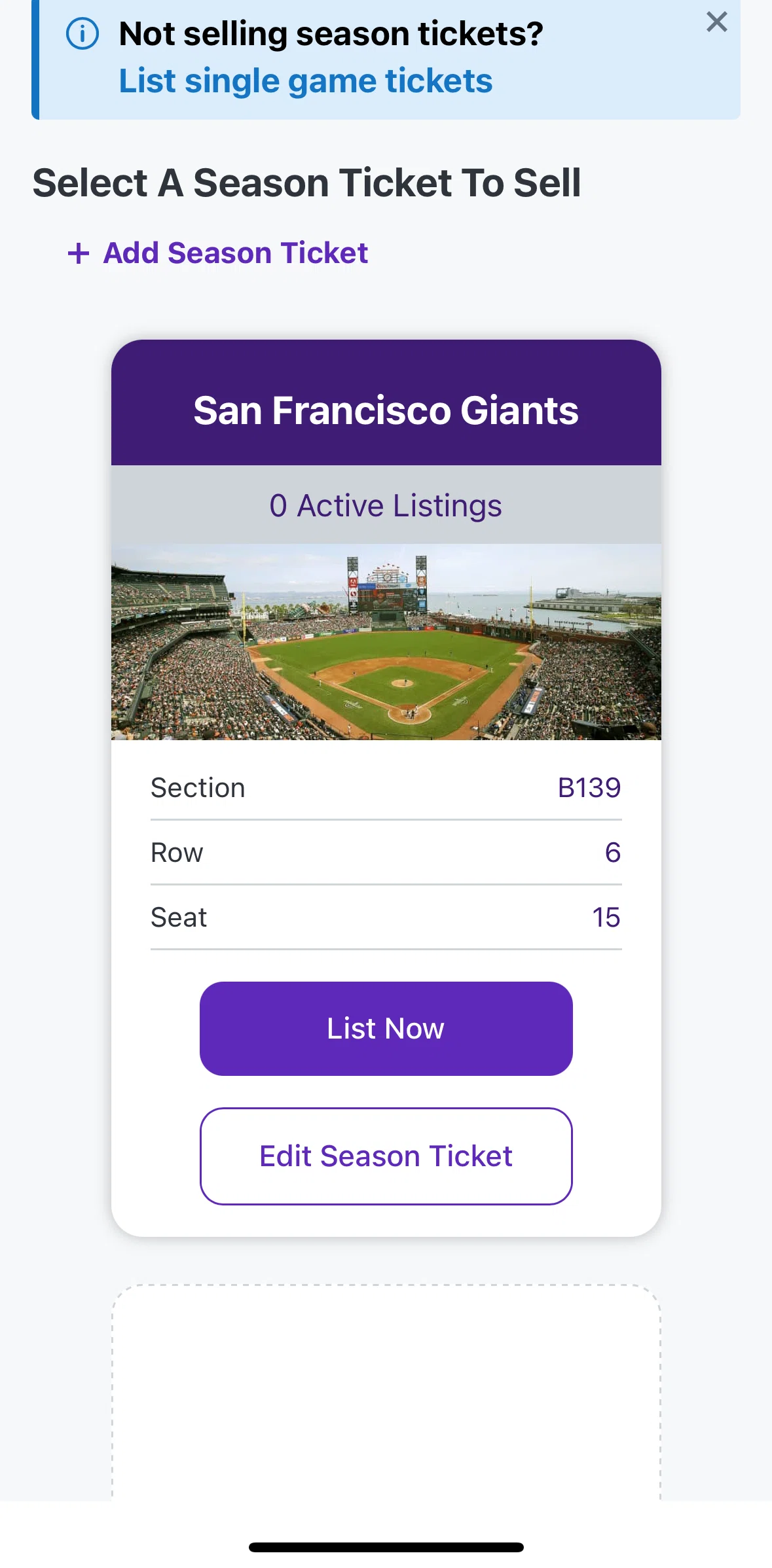 StubHub Screen screen in the Deleting a ticket flow