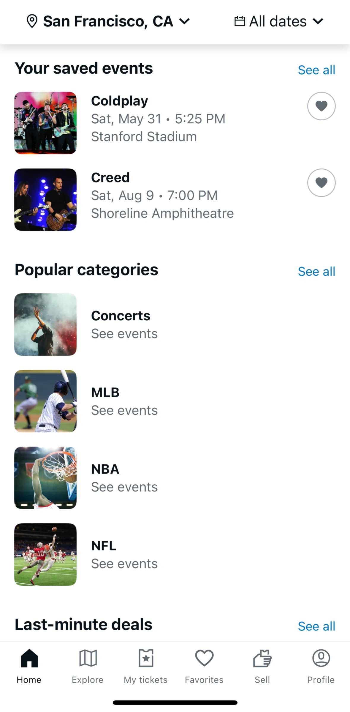 StubHub Screen screen in the Event category detail (MLB) flow