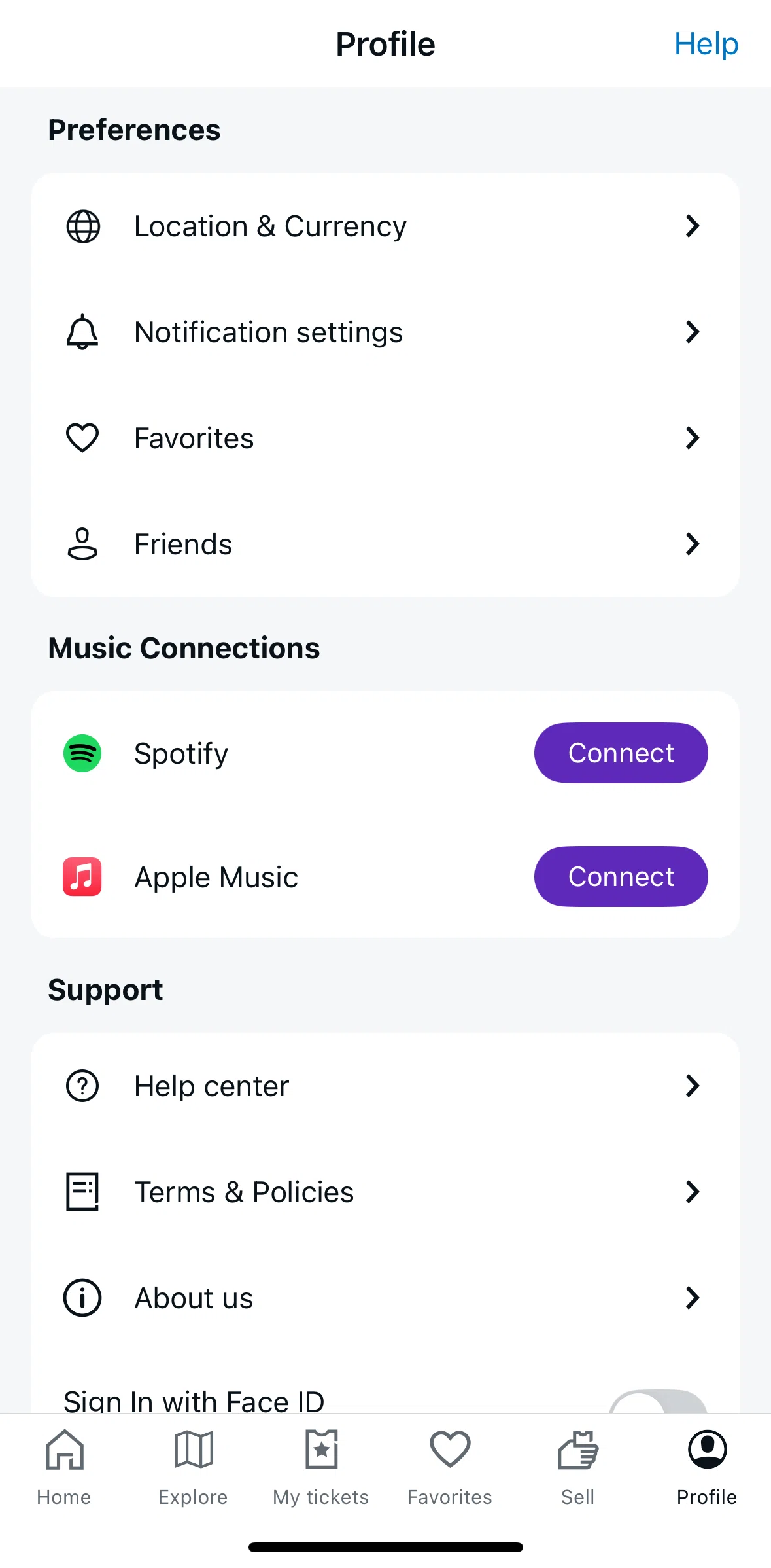StubHub Screen screen in the Updating notification settings flow